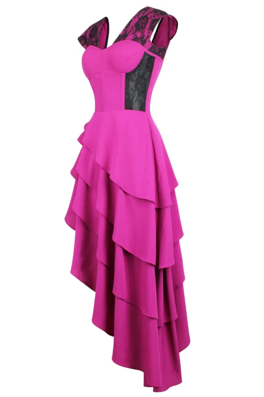 Magenta Mesh & Lace Corseted Dress sold by Corset Story