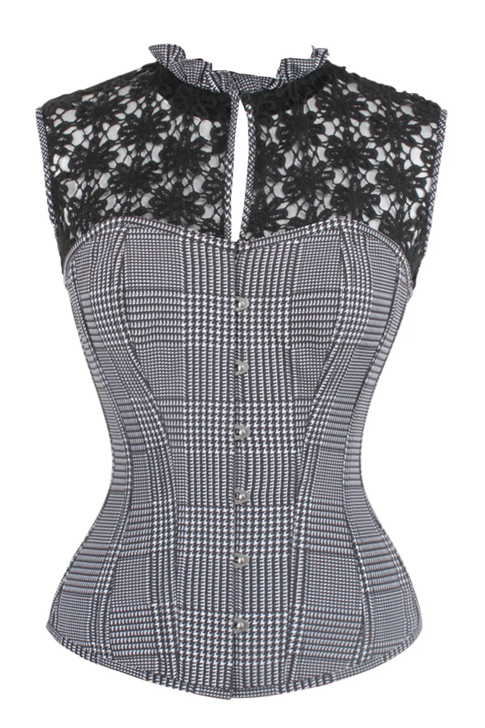 Houndstooth and Crochet Corset Top sold by Corset Story