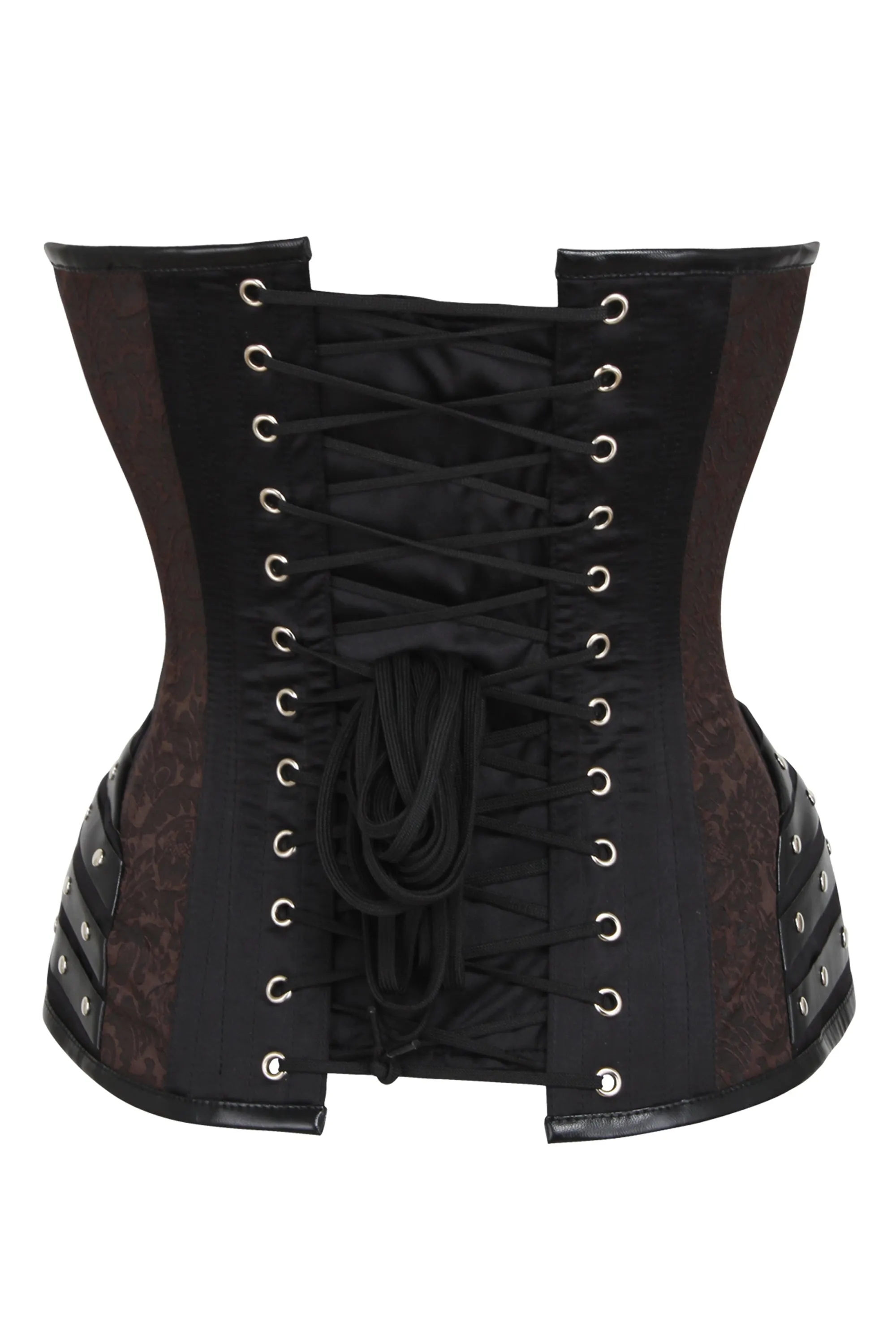Black Studded Overbust with Brown Brocade Panels sold by Corset Story product image thumbnail 4