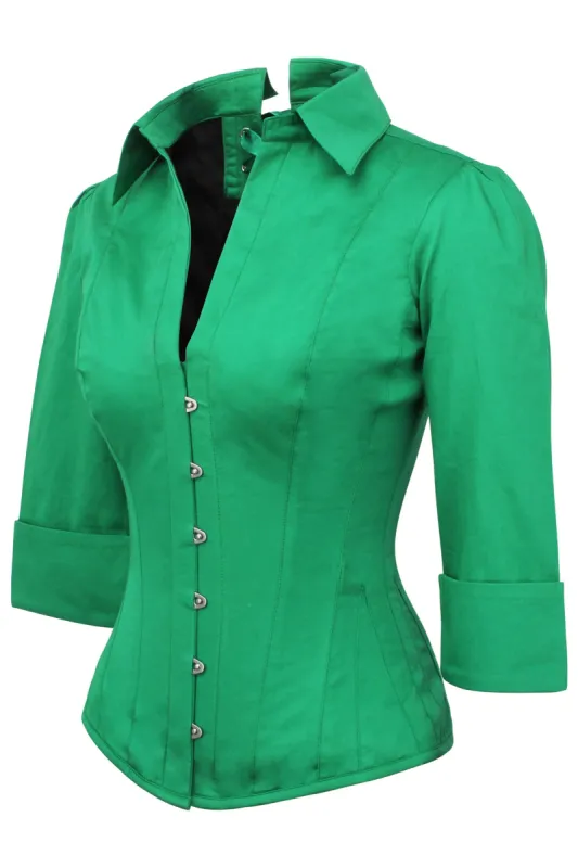 Emerald Green Cotton Corset Shirt sold by Corset Story