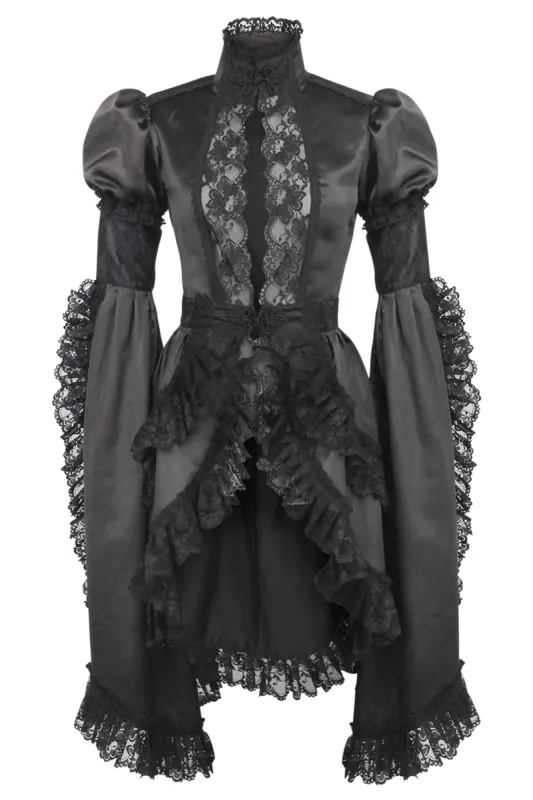 Black Gothic Dress with High Neck and Elongated Sleeves sold by Corset Story