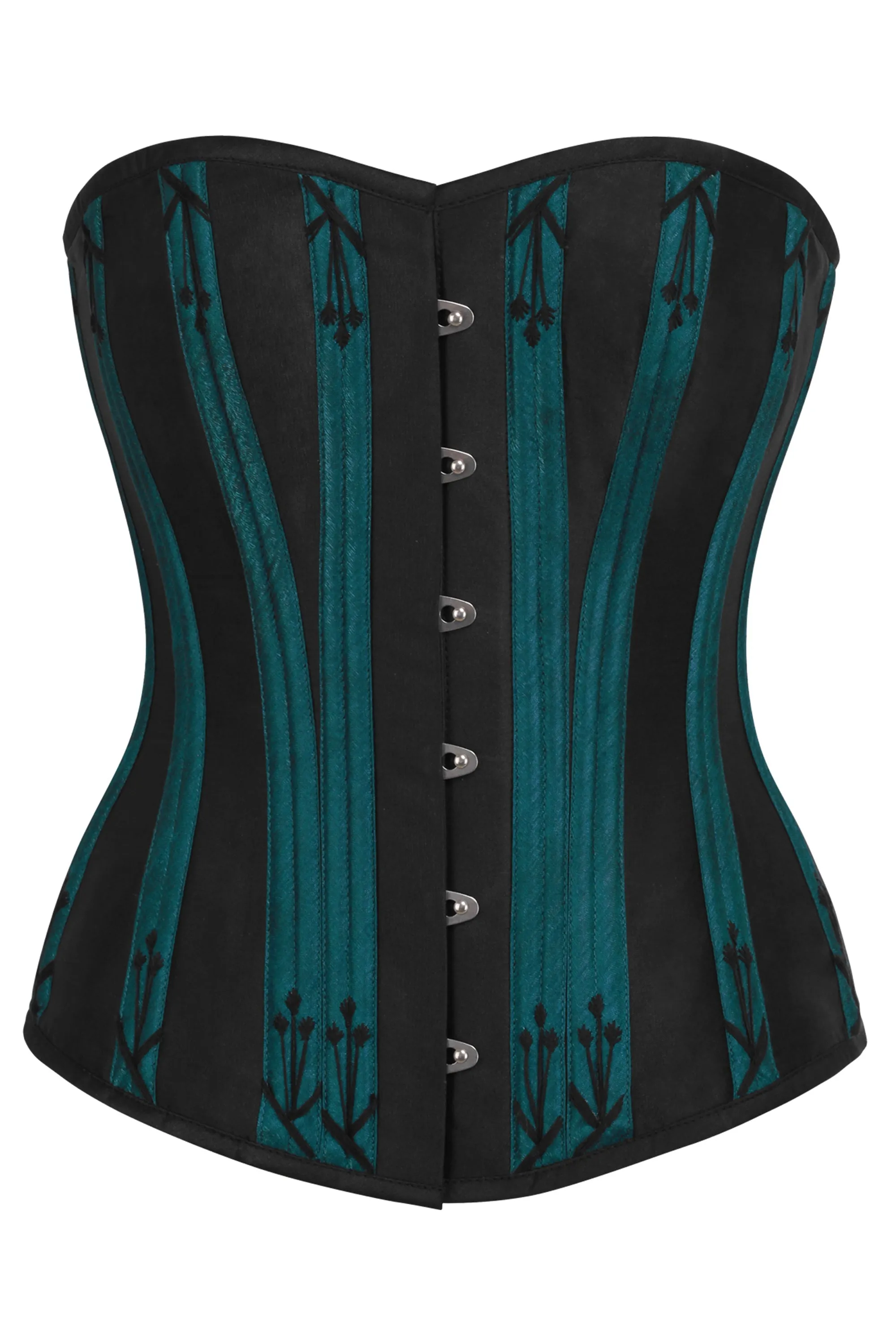 Black and Teal Overbust Corset with Flossing sold by Corset Story