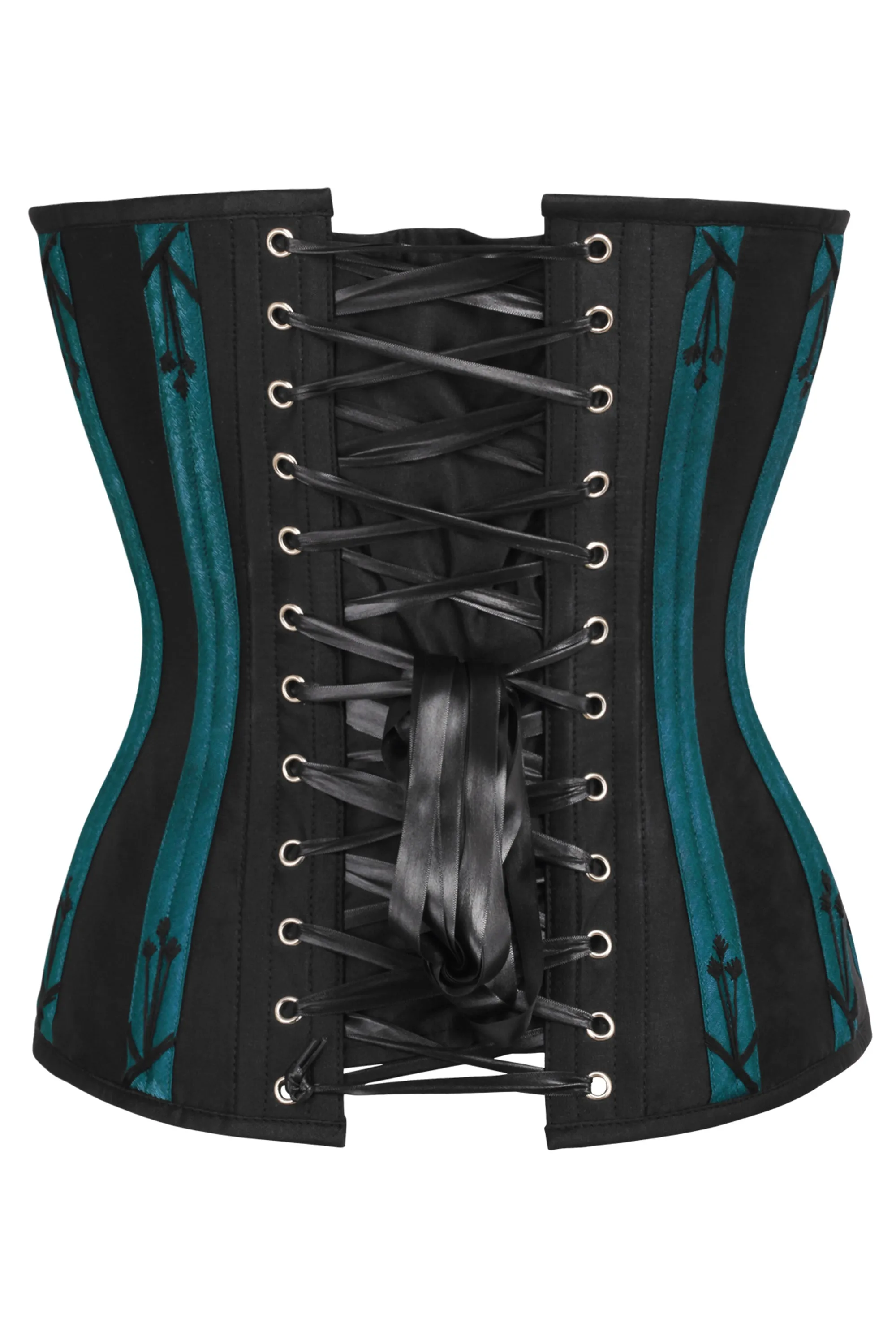 Black and Teal Overbust Corset with Flossing sold by Corset Story product image thumbnail 2