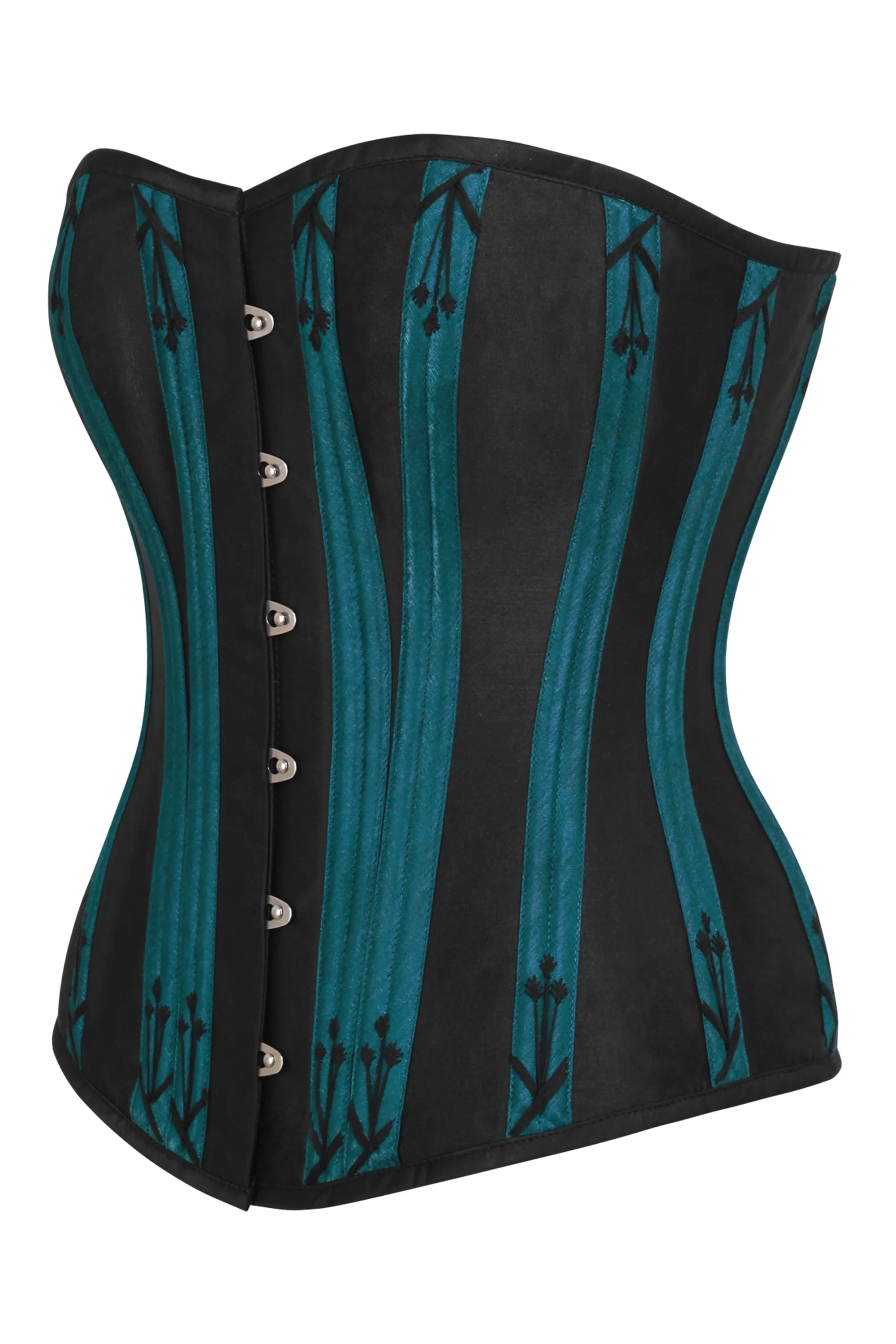 Black and Teal Overbust Corset with Flossing sold by Corset Story product image thumbnail 3