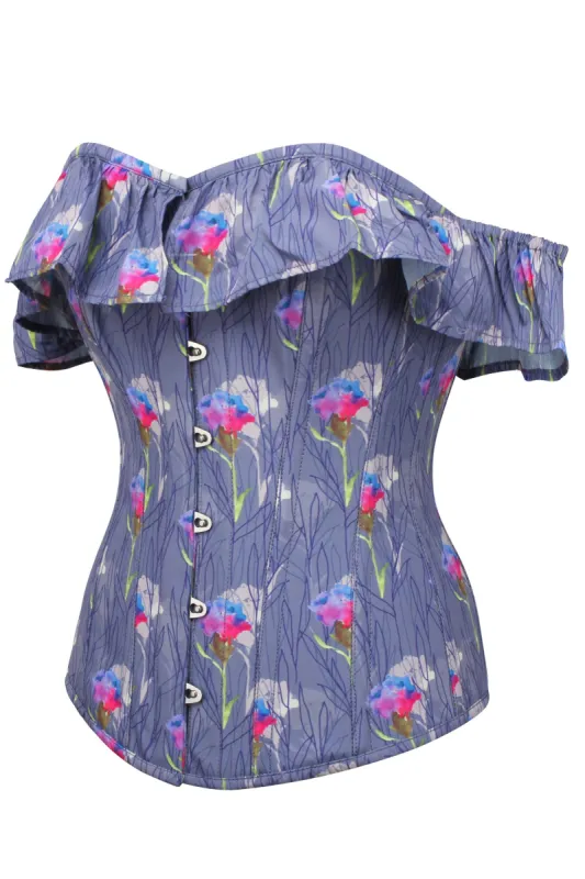 Floating Floral Corset Top With Bardot Sleeve sold by Corset Story