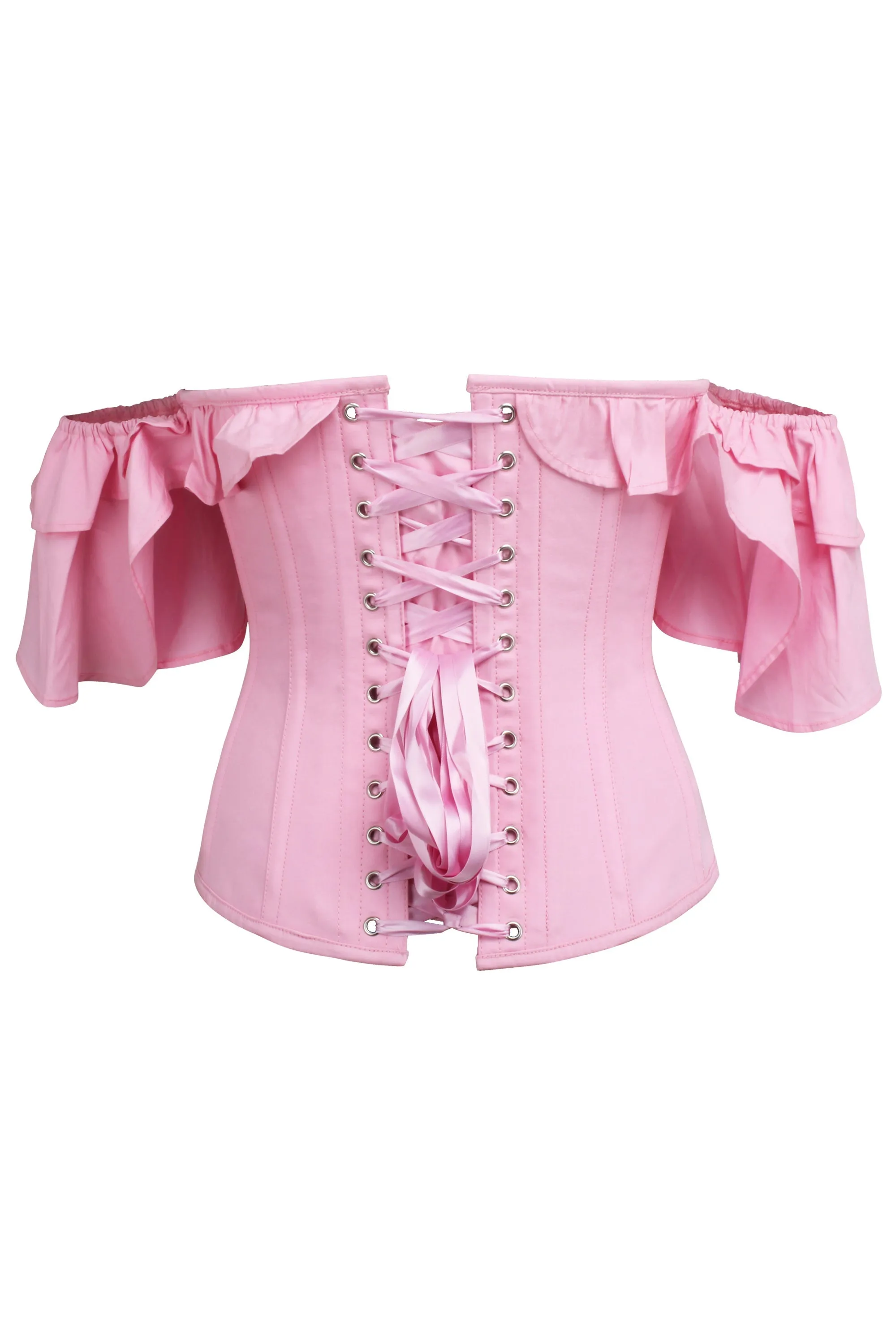 Pink Cotton Corset Top with off the Shoulder Frilled Sleeves sold by Corset Story product image thumbnail 3