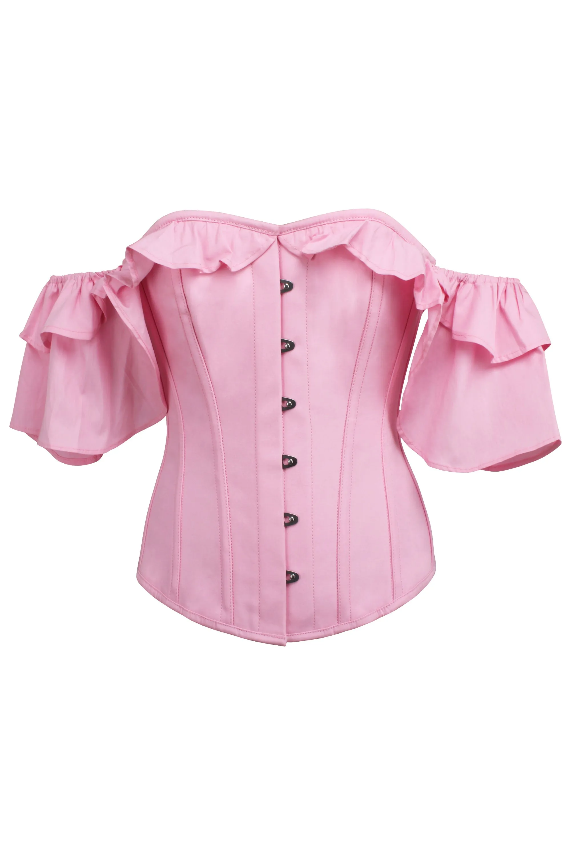 Pink Cotton Corset Top with off the Shoulder Frilled Sleeves sold by Corset Story product image thumbnail 2