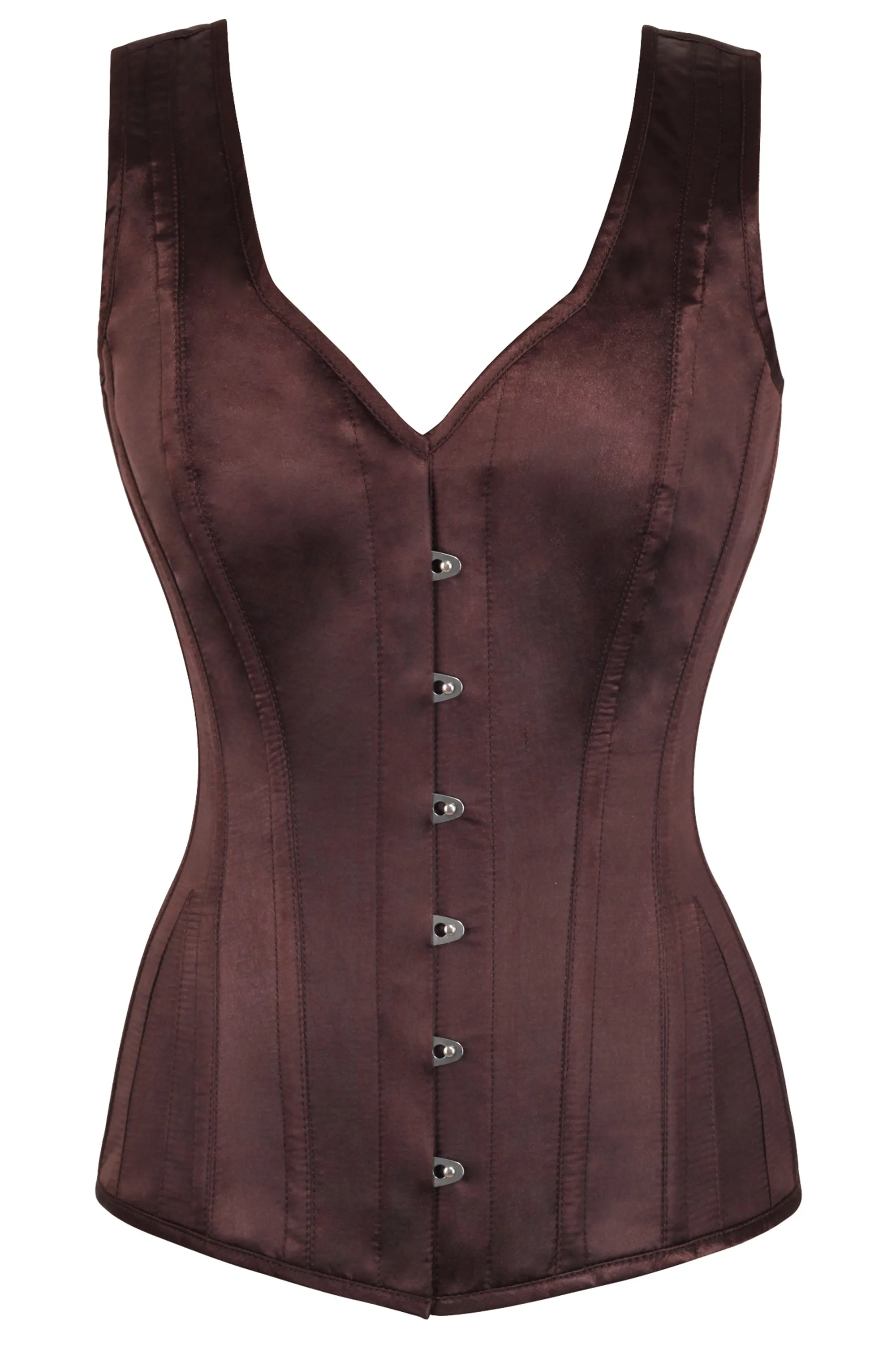 Espresso V Neck Waist Taming Overbust With Straps sold by Corset Story