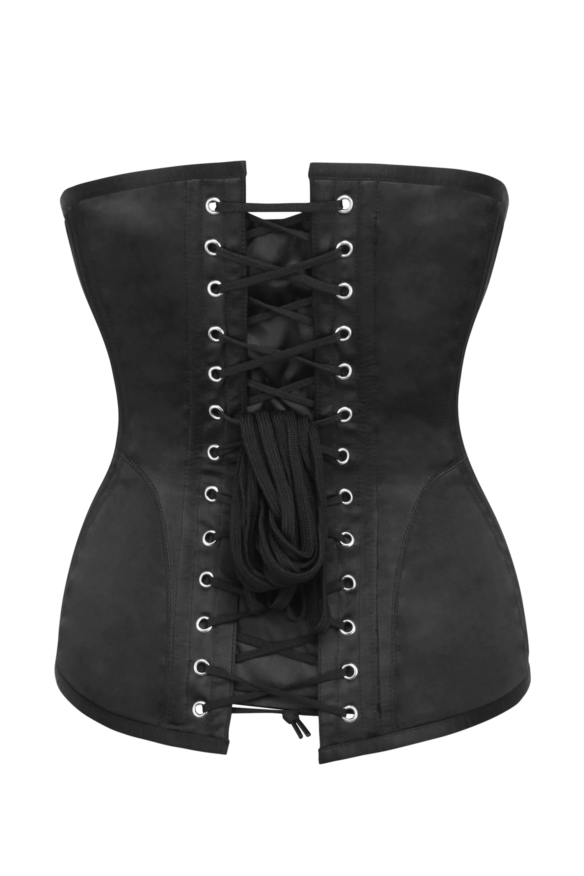 Black Satin Longline Underbust Corset with Hip Panels sold by Corset Story product image thumbnail 2