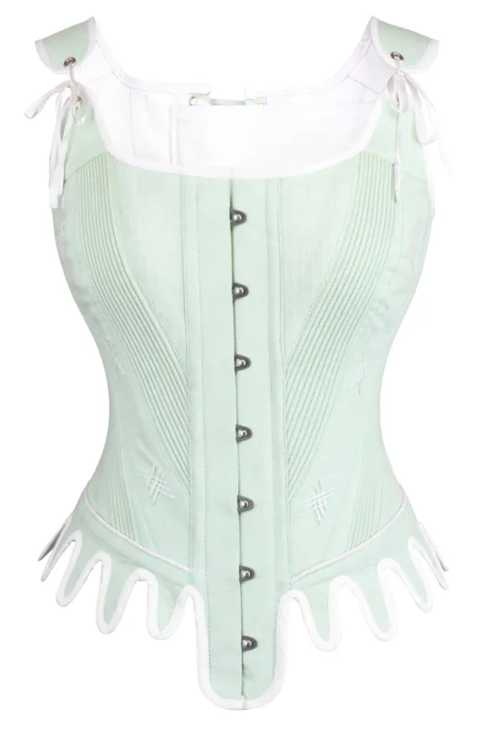 Historically Inspired Spearmint Corset top made by Corset Story