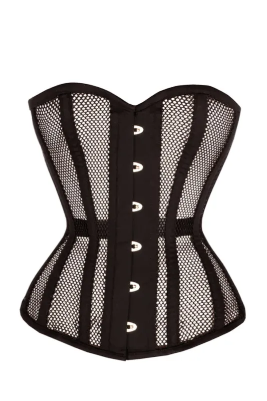 Black Mesh Waist Taming Overbust Corset sold by Corset Story