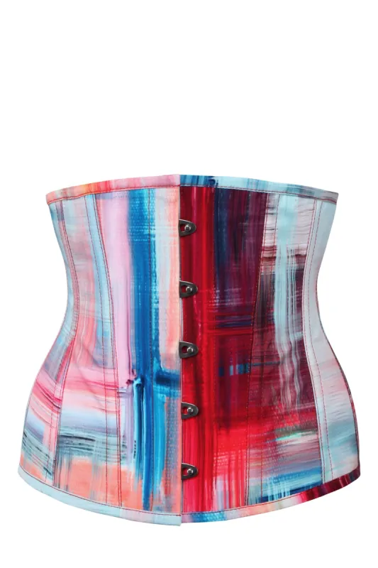 Abstract Red and Blue Brushstroke Underbust Corset sold by Corset Story