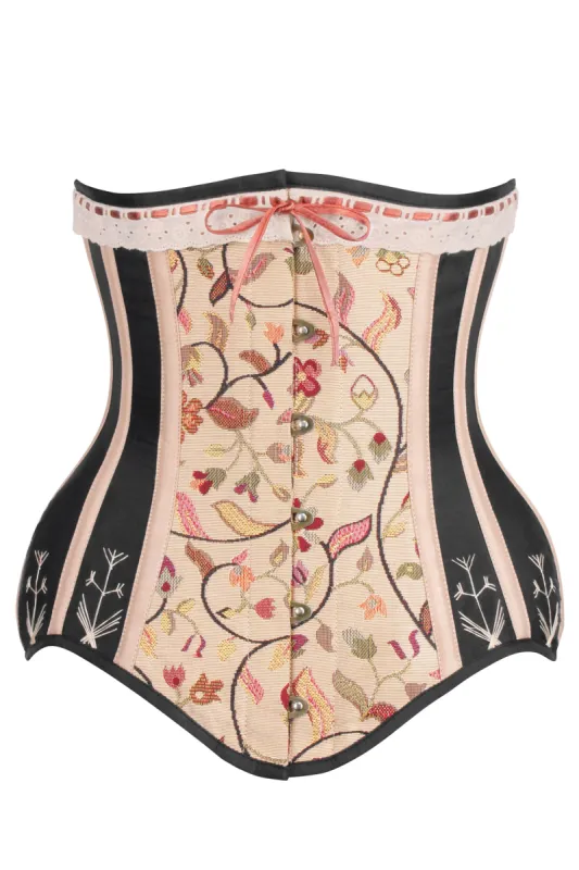 Historic brocade Underbust corset with Flossing sold by Corset Story