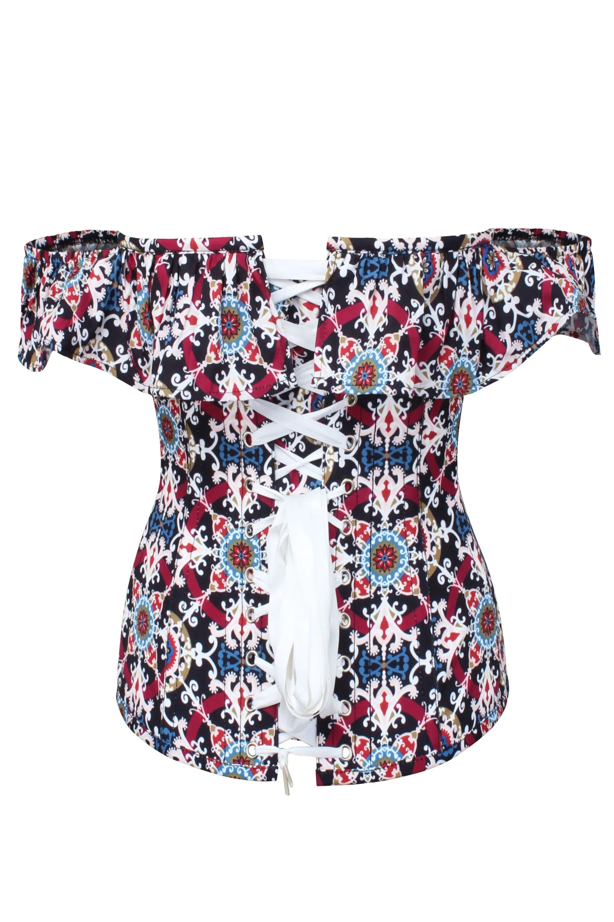 Mosaic Tile Corset Top With Bardot Sleeve sold by Corset Story product image thumbnail 2