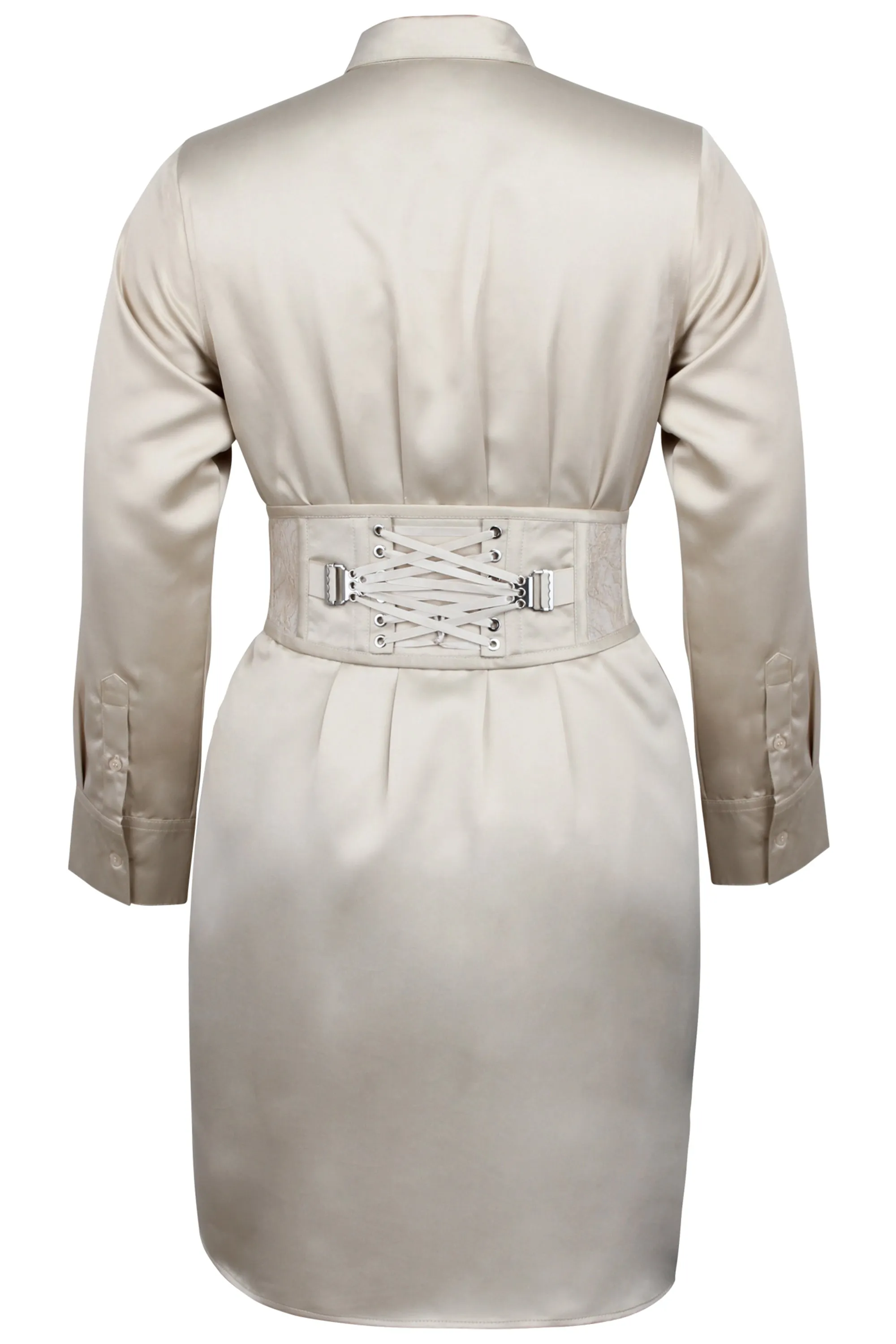 Matilda Champagne Satin Shirt Dress with Darted Waist sold by Corset Story product image thumbnail 5