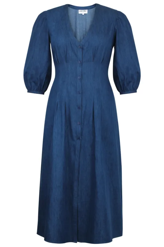 Rosemary Blue Chambray Shirt Dress with Corset-Inspired Lacing sold by Corset Story
