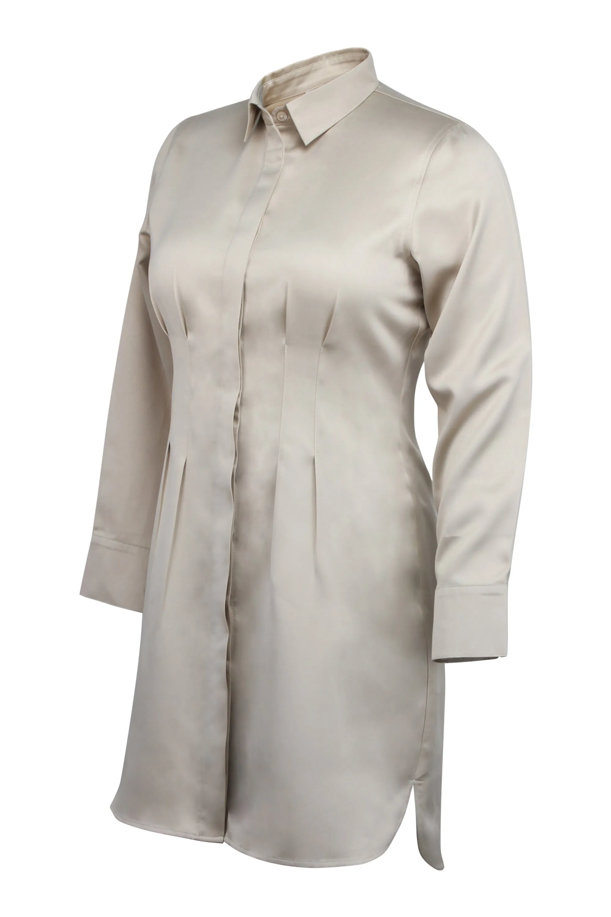 Matilda Champagne Satin Shirt Dress with Darted Waist sold by Corset Story product image thumbnail 3