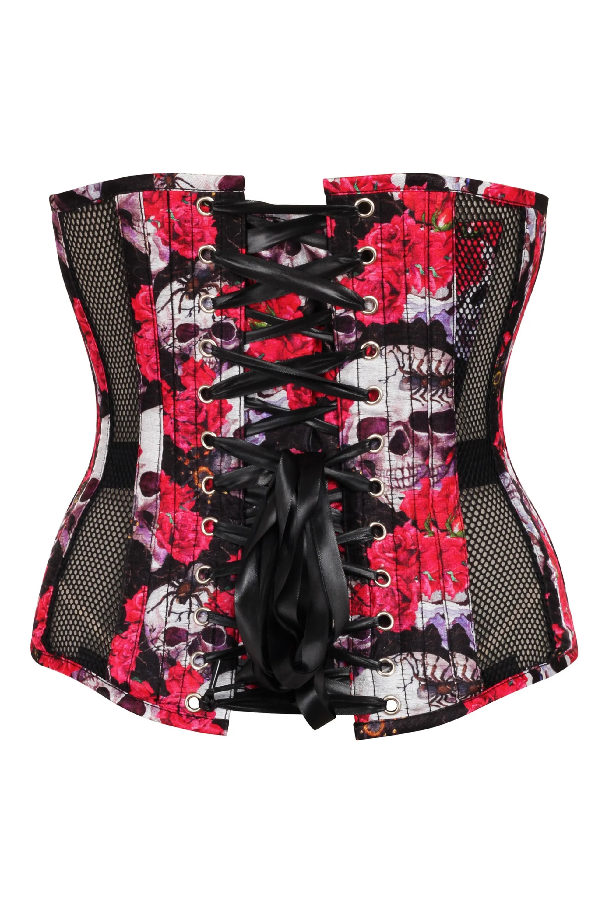 Gothic Mesh Panelled Corset with Skull and Flower Print sold by Corset Story product image thumbnail 2