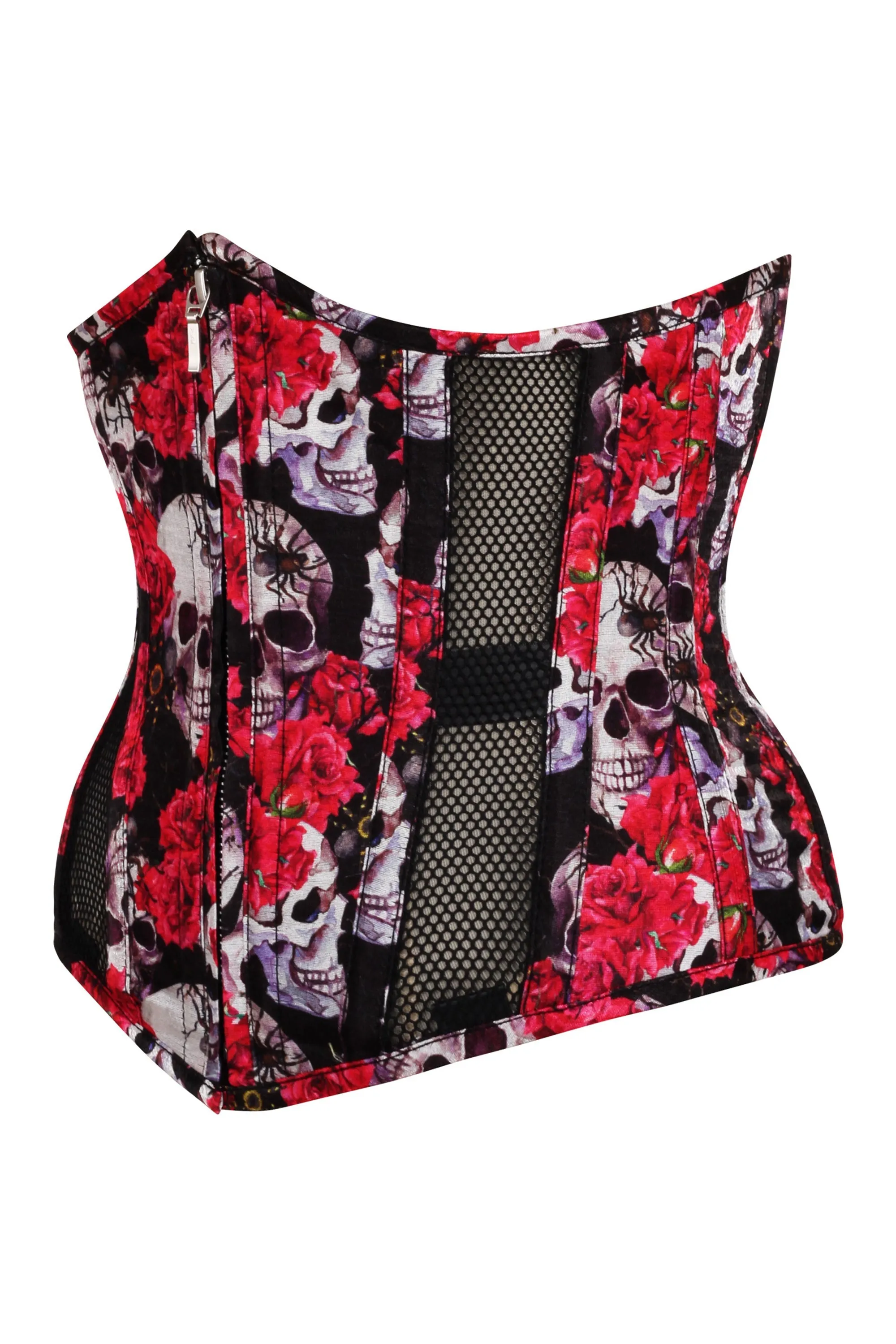 Gothic Mesh Panelled Corset with Skull and Flower Print sold by Corset Story product image thumbnail 3
