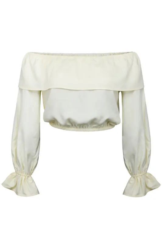 Rosalie Lemon Sorbet Viscose Cropped Bardot Neckline Top sold by Corset Story
