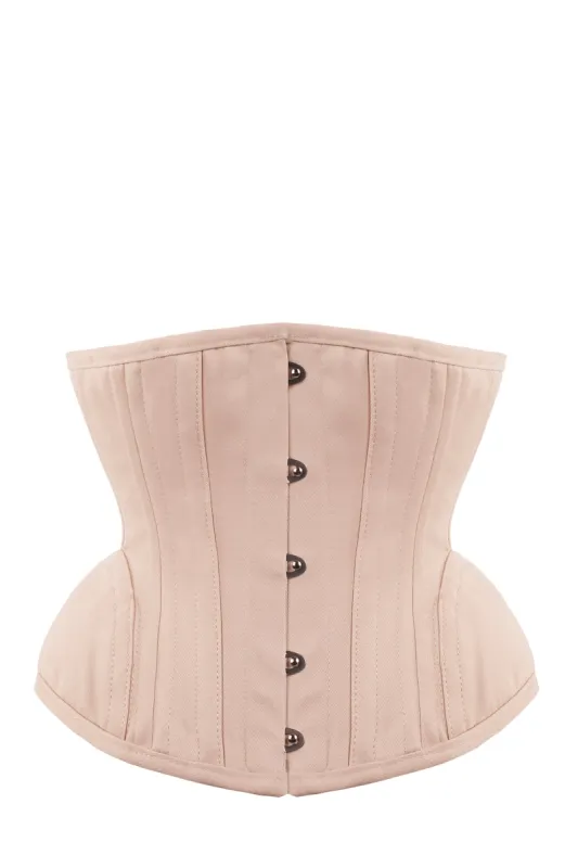 Underbust Waist Trainer In Pinky Beige Cotton Twill- Curved Hem And Hip Panels sold by Corset Story
