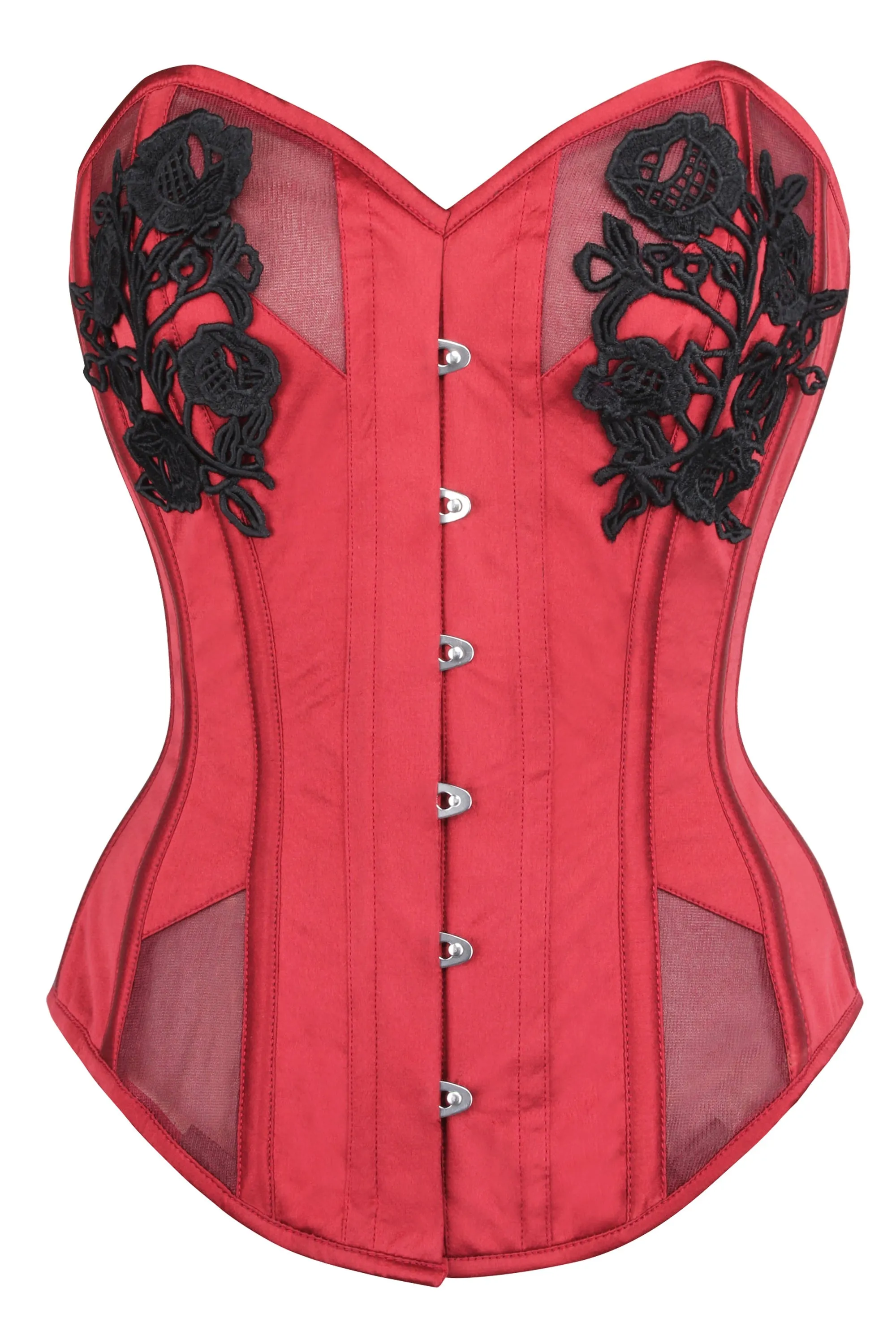 Red Satin and Mesh Corset sold by Corset Story