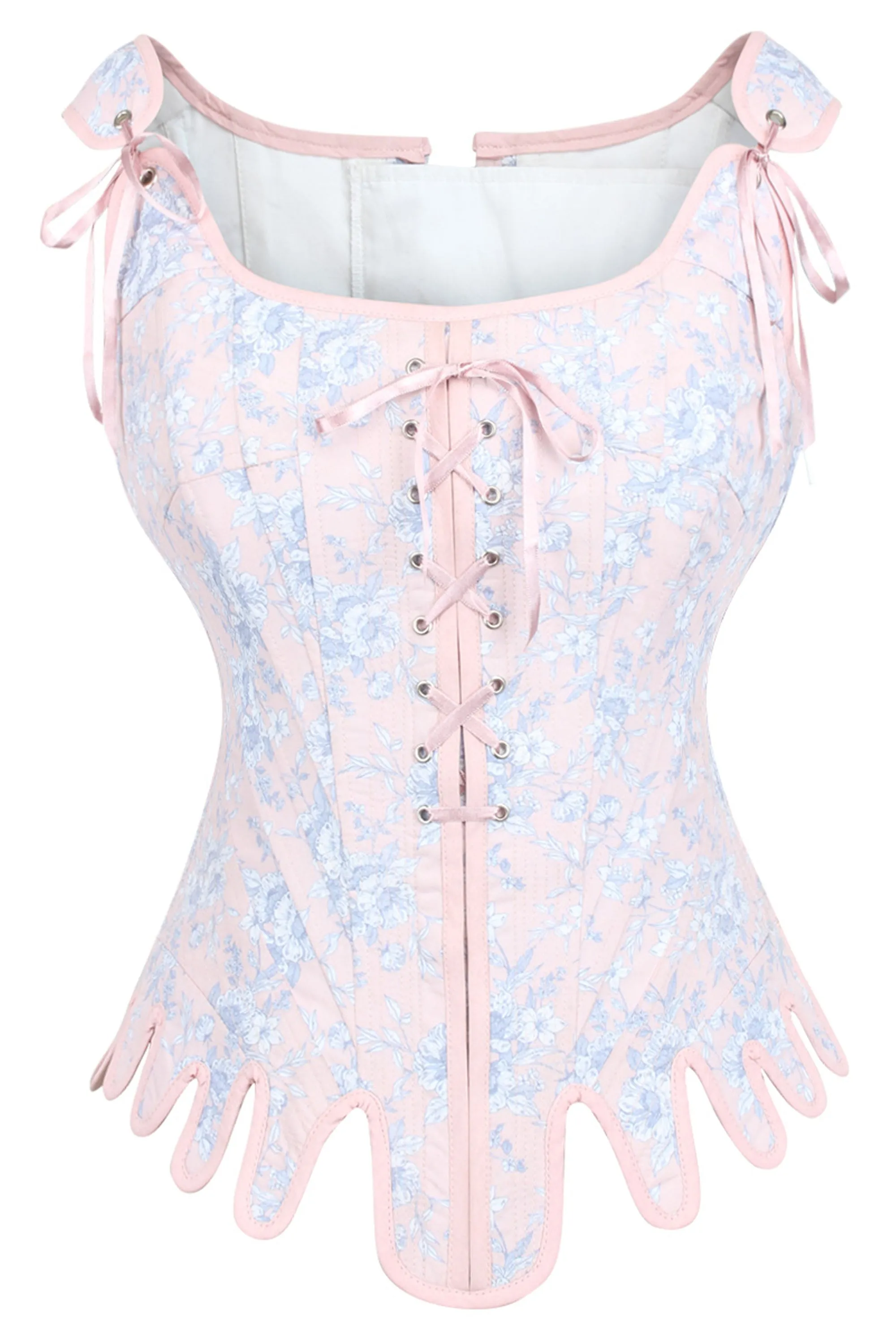 Pink Floral Historic Corset sold by Corset Story