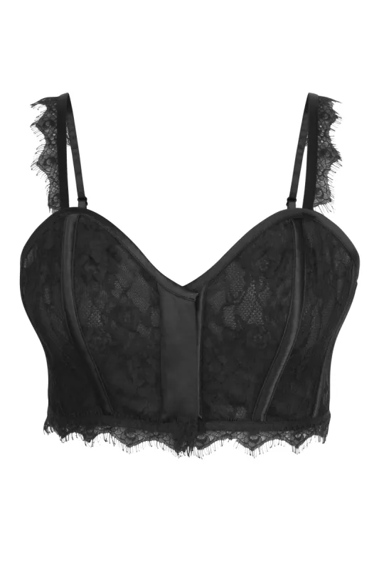 Marjorie Black Satin and Lace Corseted Bralette sold by Corset Story