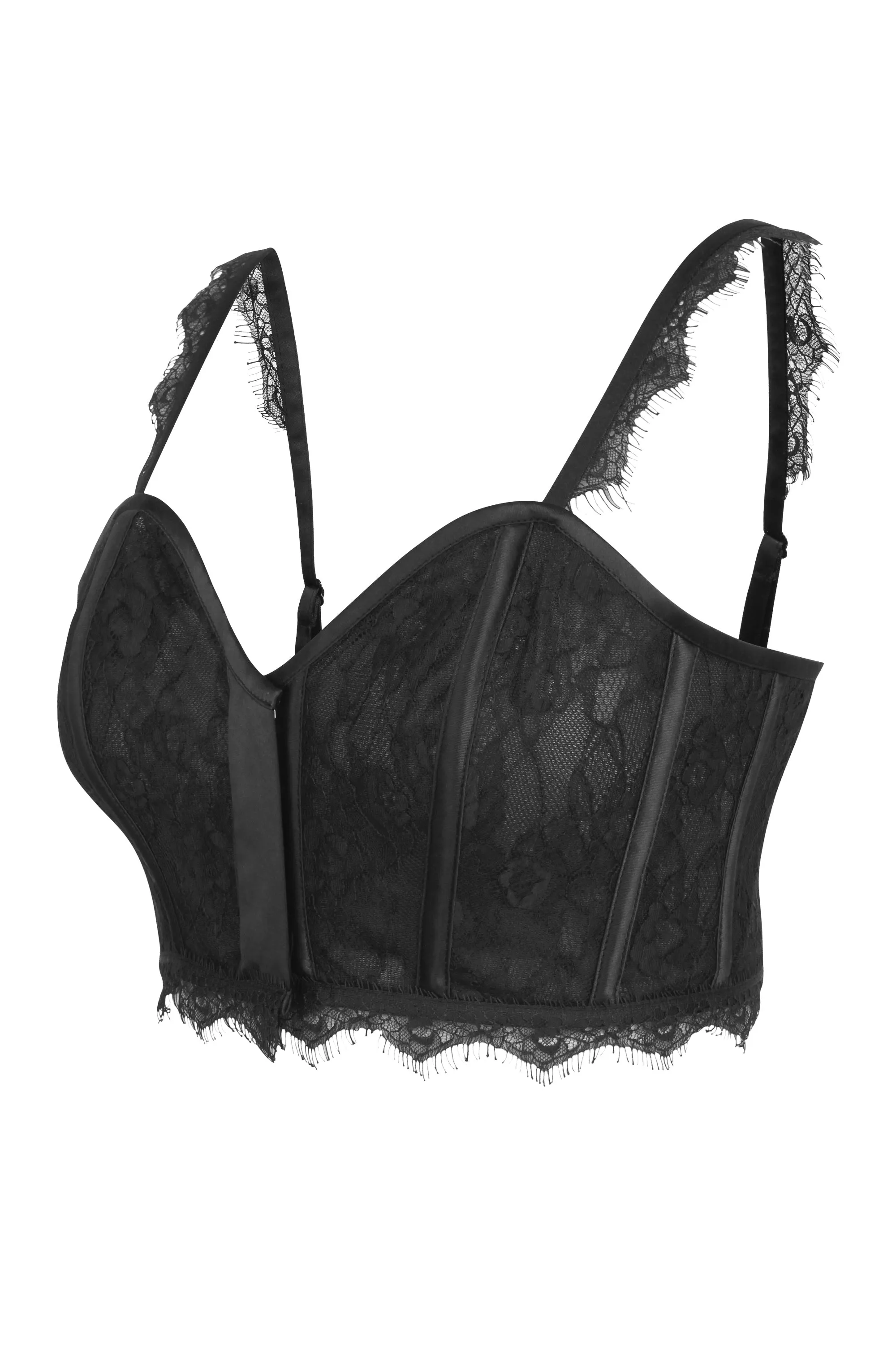 Marjorie Black Satin and Lace Corseted Bralette sold by Corset Story product image thumbnail 3