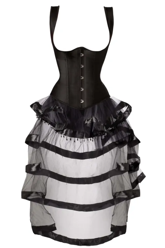 Black High Back Underbust With Straps And Layered Tulle Skirt sold by Corset Story