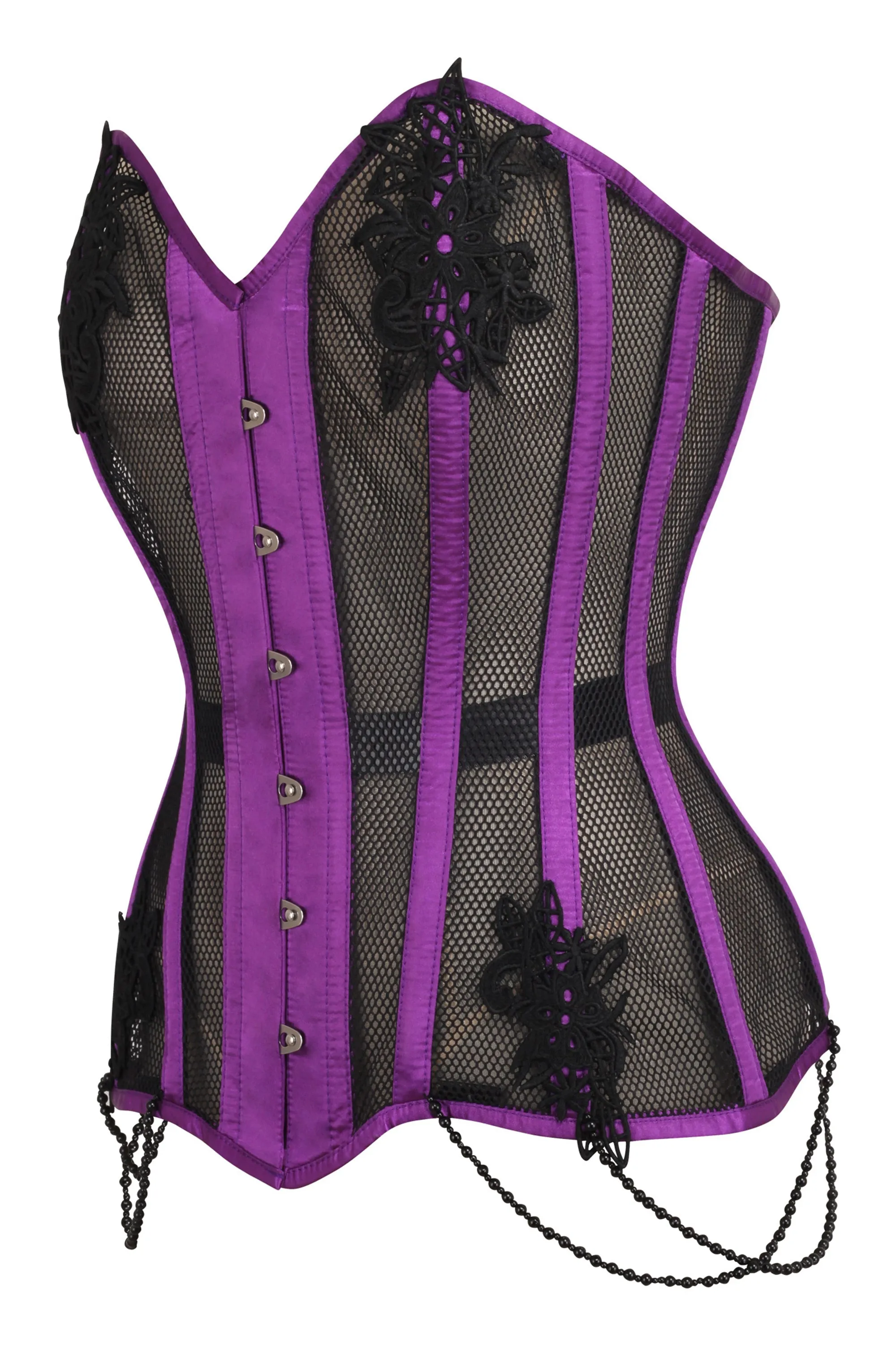 Purple Mesh and Lace Appliqué Waist Taming Overbust Corset sold by Corset Story product image thumbnail 3