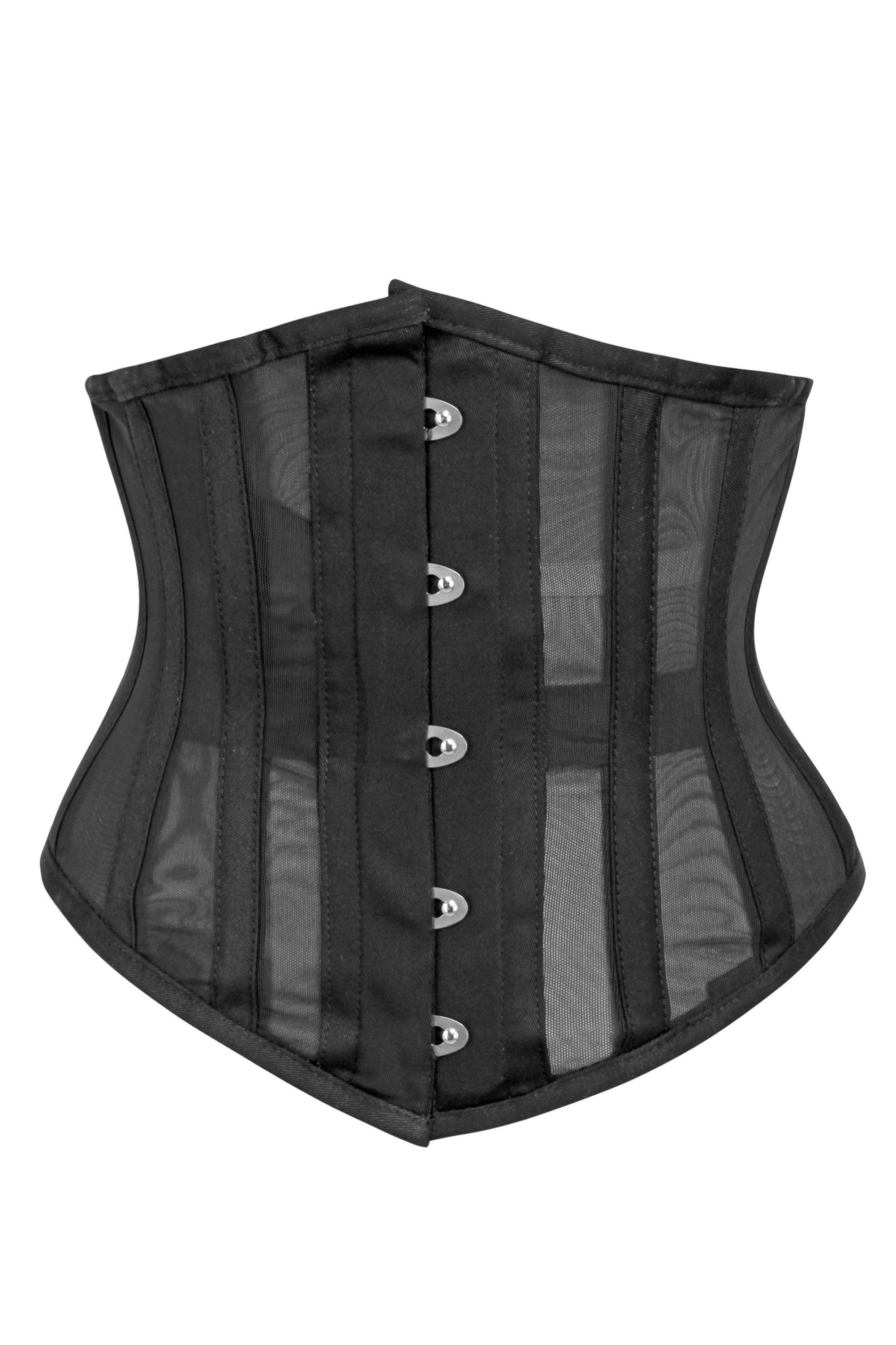 Black Mesh Steel Boned Waspie Corset sold by Corset Story