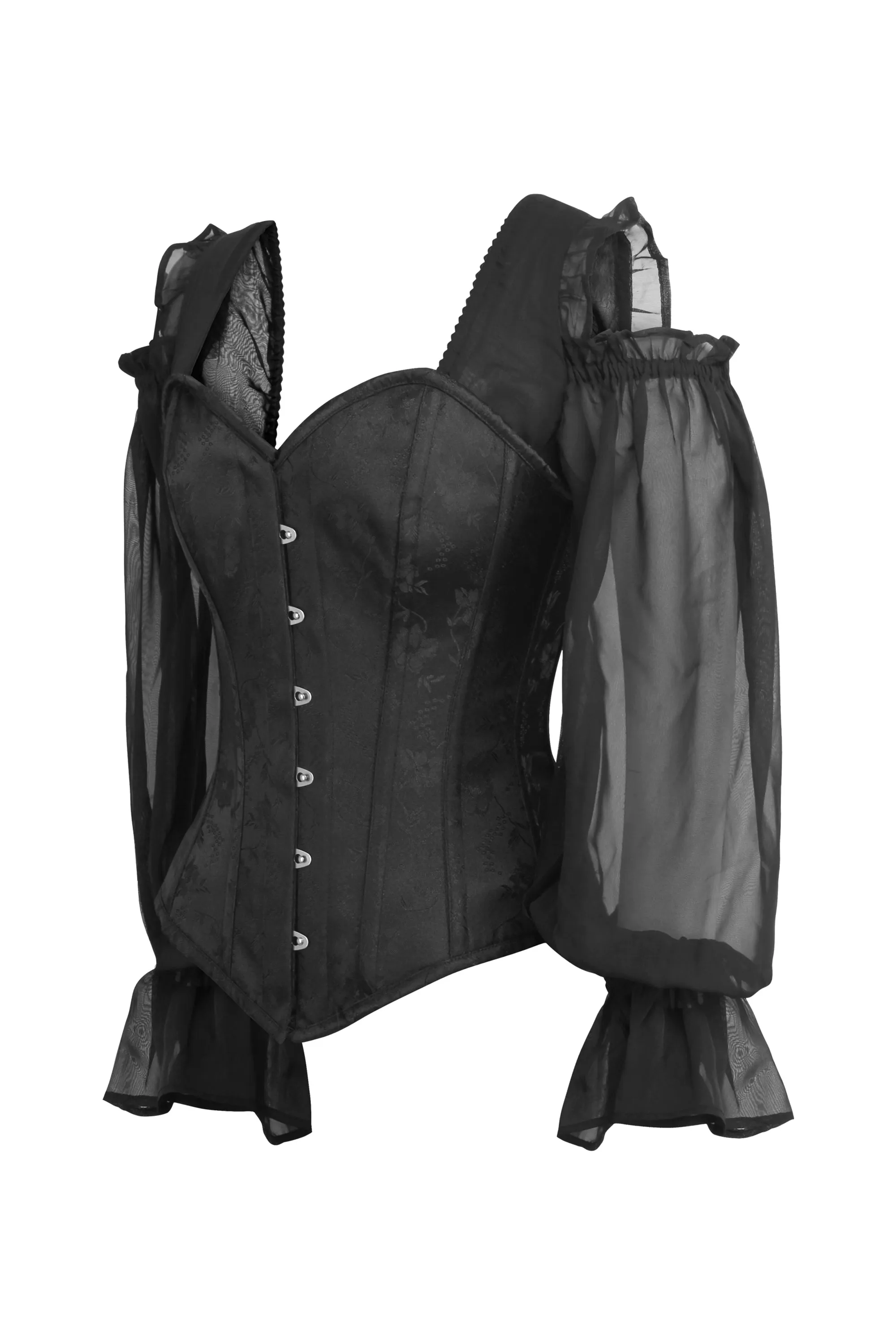 Black Brocade Corset Top with Chiffon Sleeves sold by Corset Story product image thumbnail 3