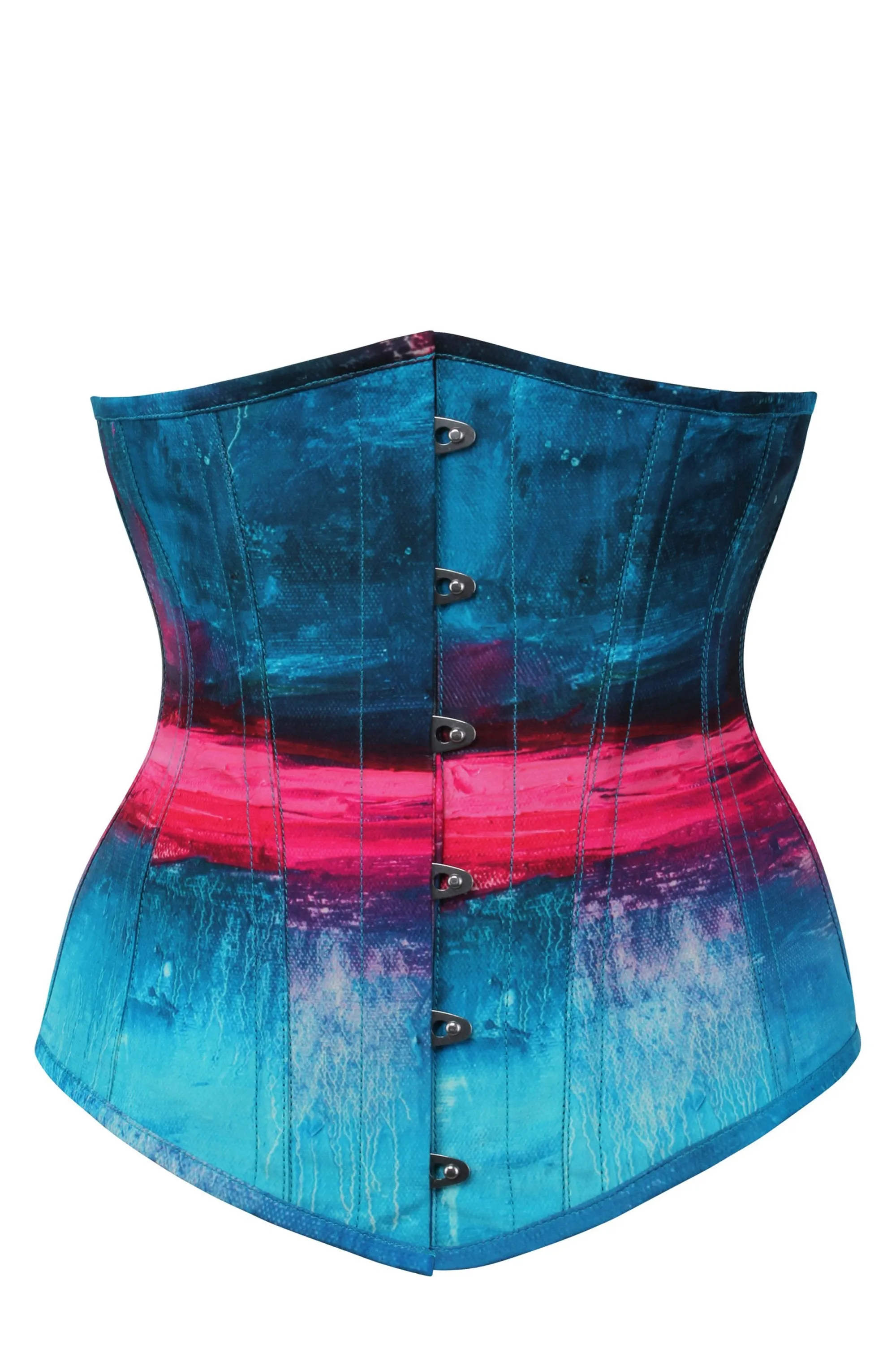 Stormy Night Blue and Pink Longline Underbust Corset sold by Corset Story