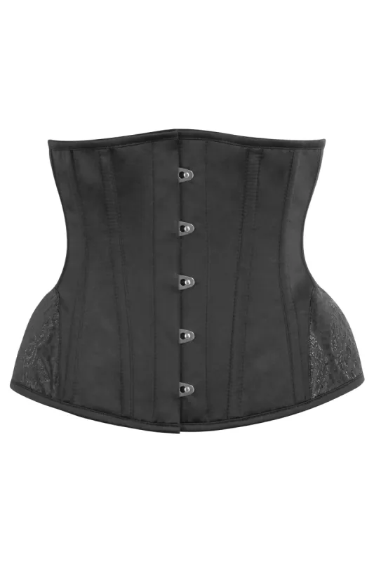 Black Underbust With Contrast Brocade Hip Panel And Curved Hem sold by Corset Story