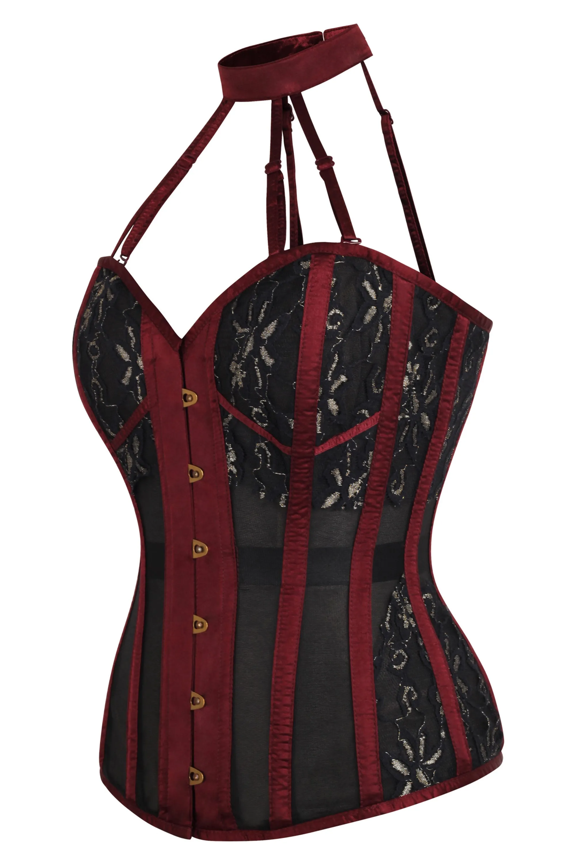 Burgundy Mesh Overbust Lingerie Corset sold by Corset Story product image thumbnail 3