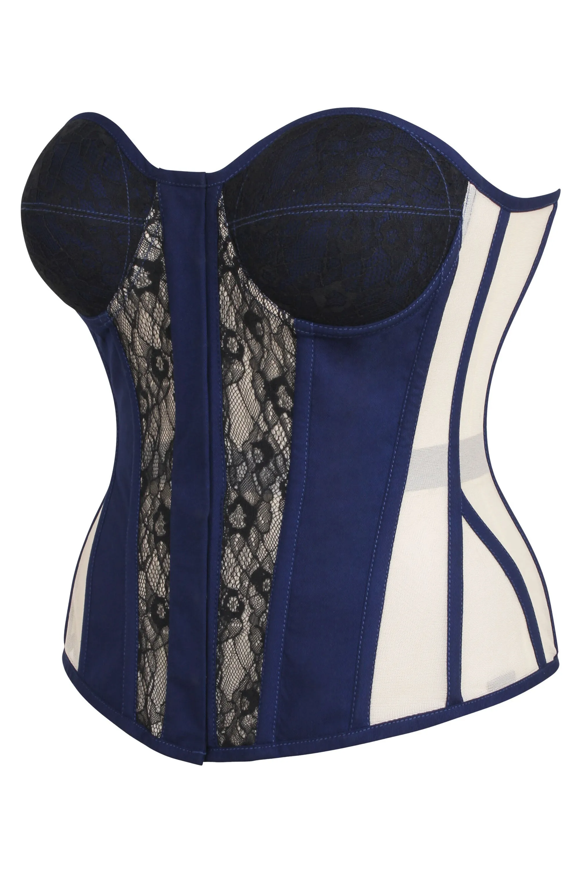 Adelia Beacon Blue Viscose and Lace Overbust Corset with Cups sold by Corset Story product image thumbnail 3