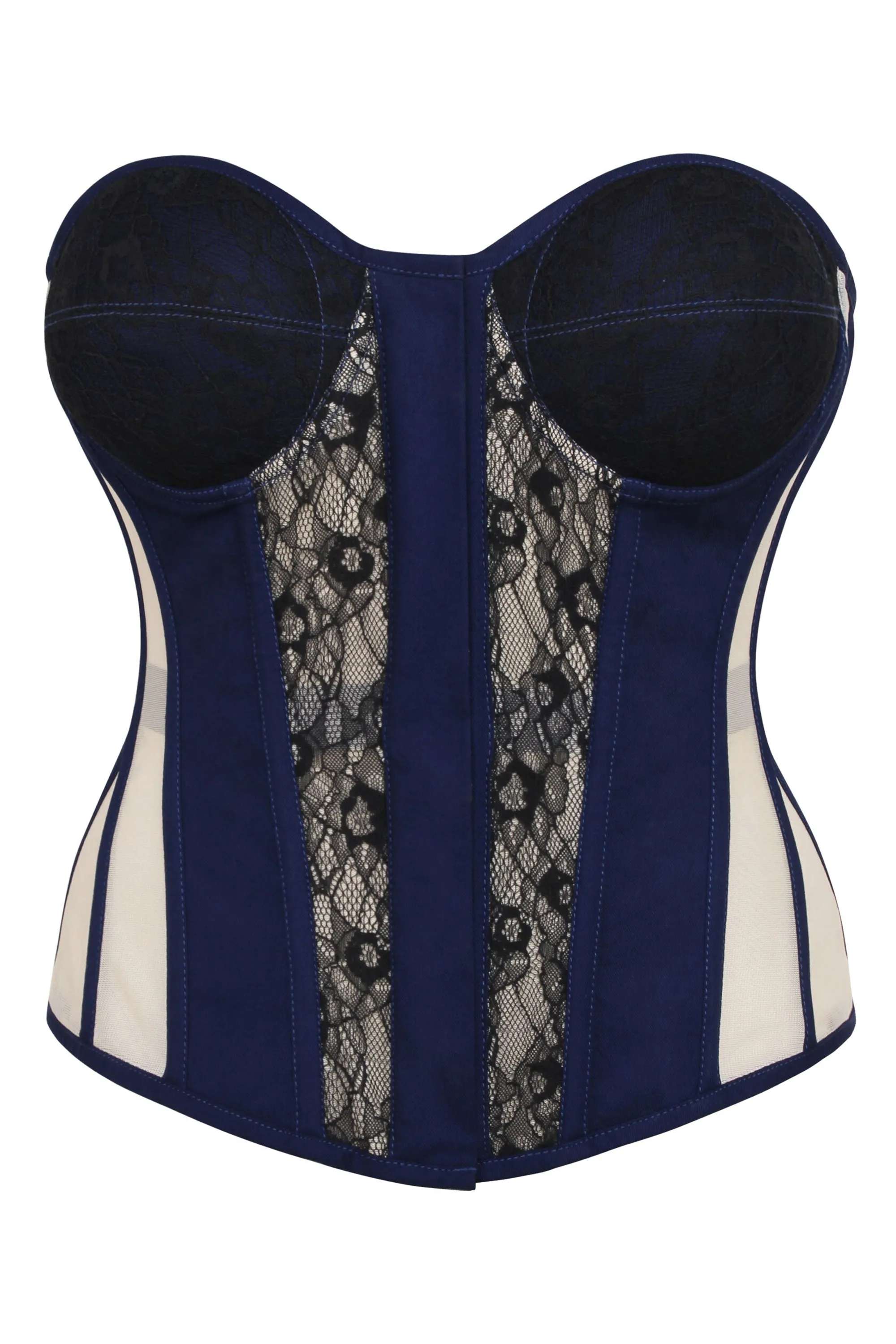 Adelia Beacon Blue Viscose and Lace Overbust Corset with Cups sold by Corset Story
