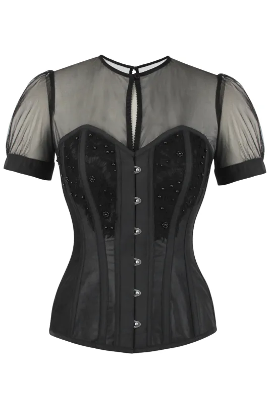 Instant Shape Black Mesh Corset With Semi-Sheer Sleeves sold by Corset Story