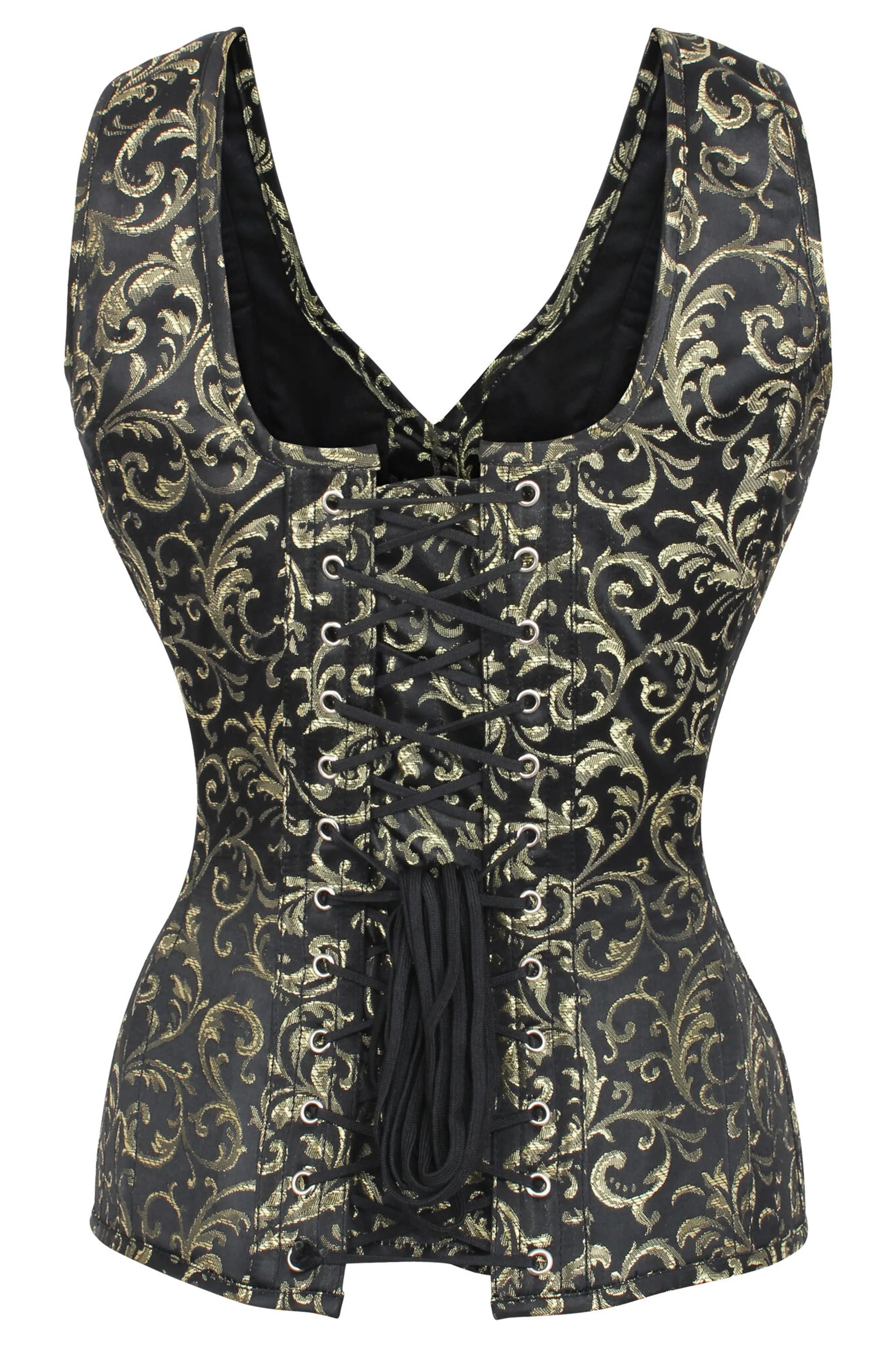 Gold Brocade V Neck Waist Taming Overbust With Straps sold by Corset Story product image thumbnail 2