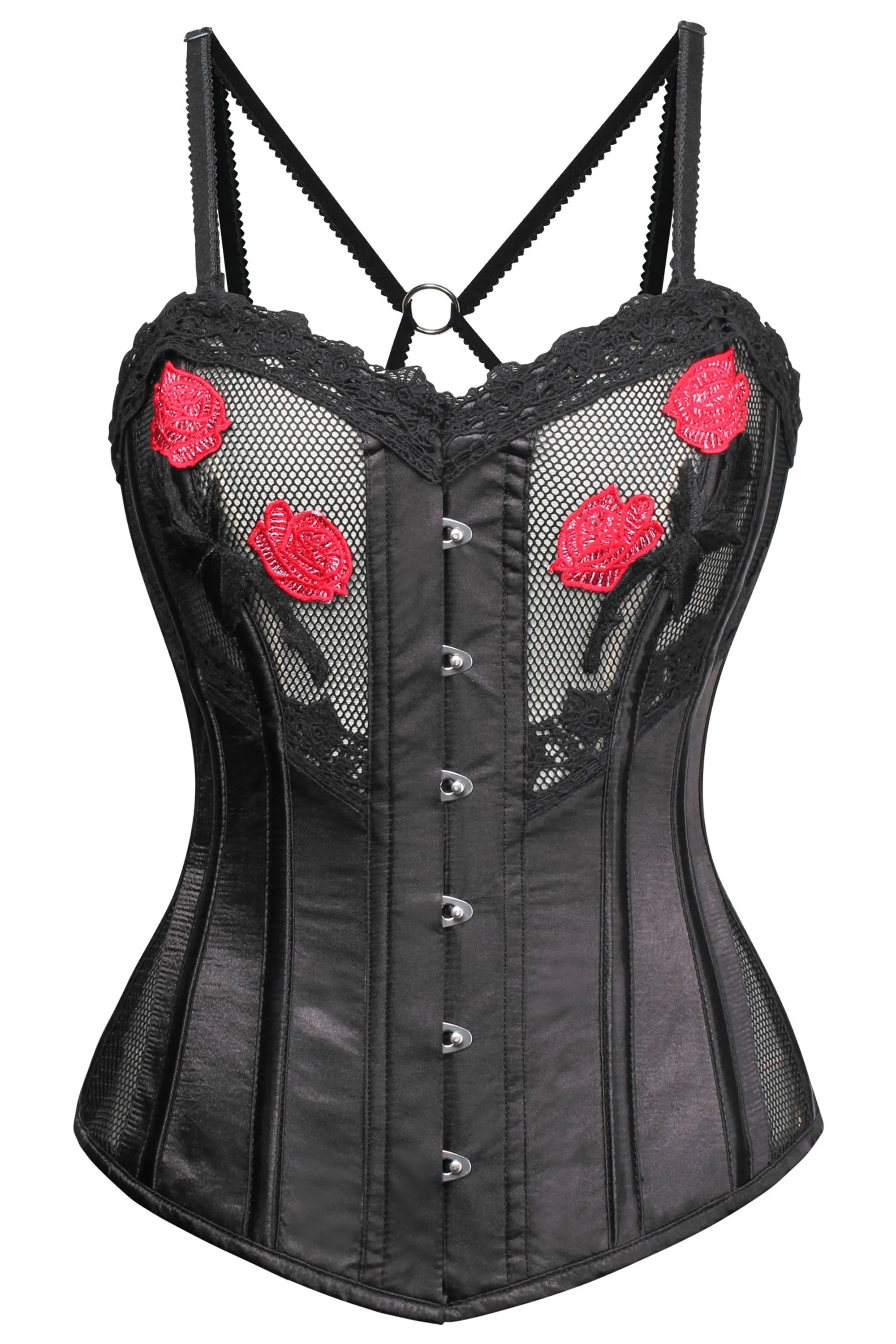 Gothic inspired Mesh and Rose Corset with Straps sold by Corset Story