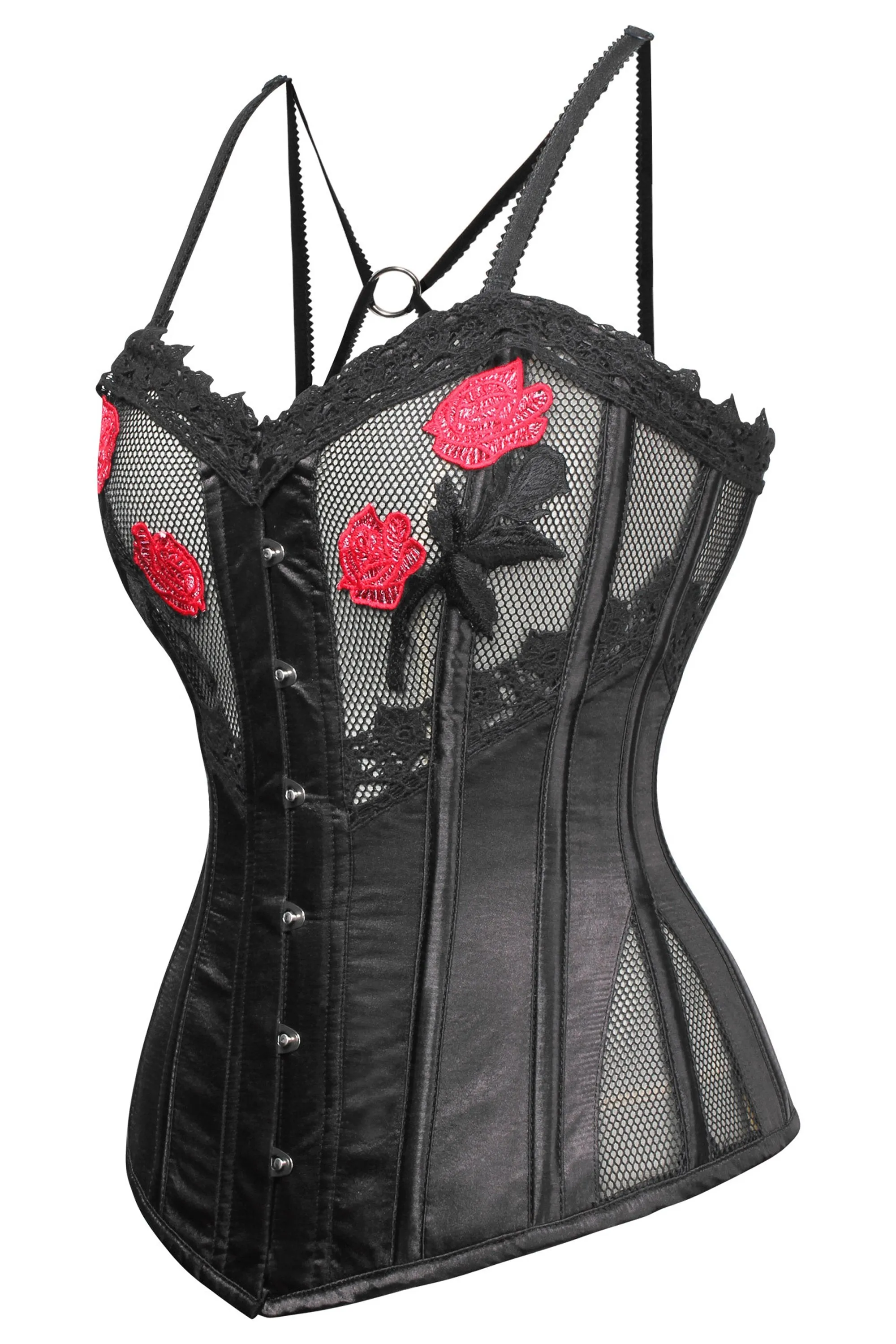 Gothic inspired Mesh and Rose Corset with Straps sold by Corset Story product image thumbnail 4