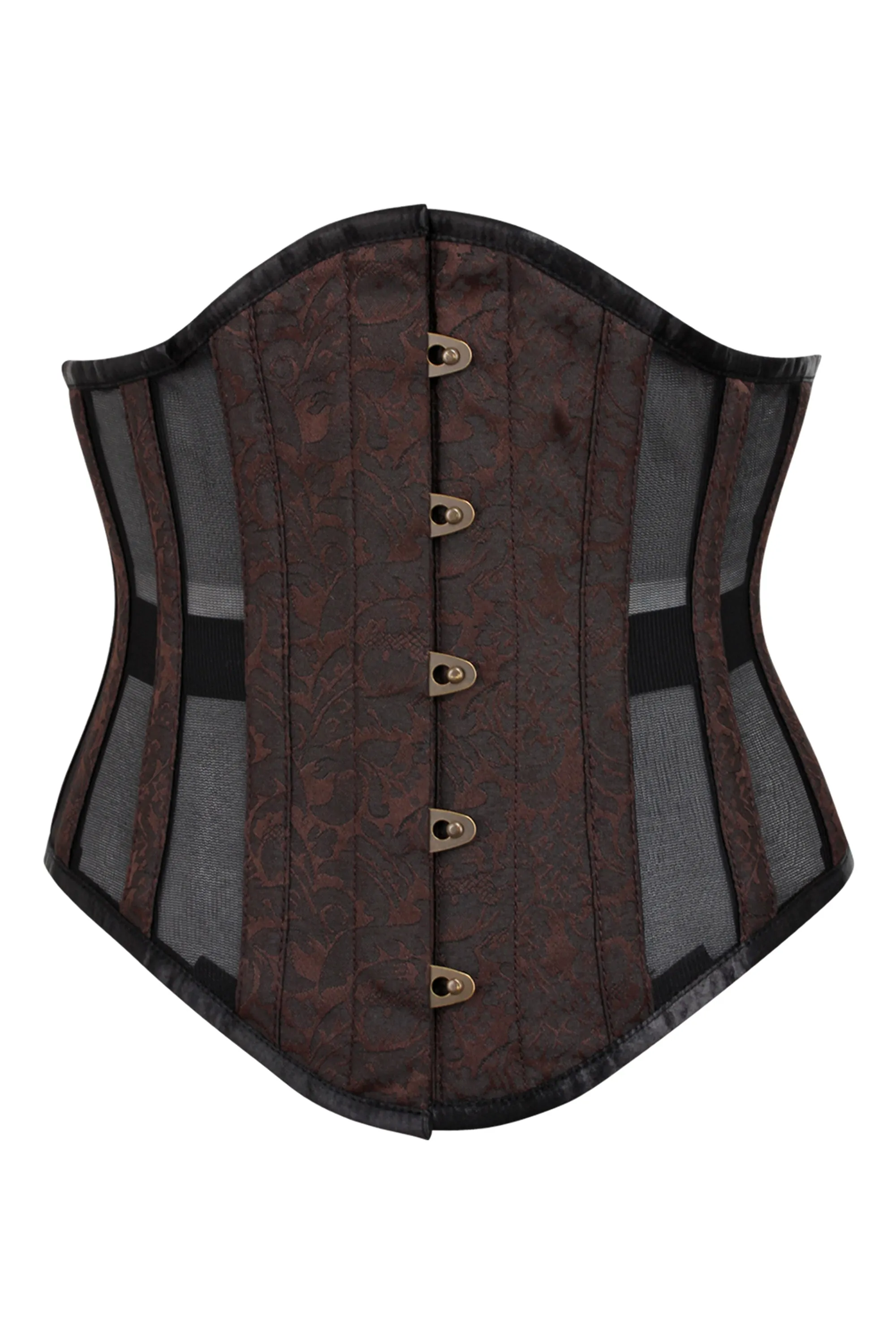 Brown Brocade Underbust Corset with Mesh Panels sold by Corset Story