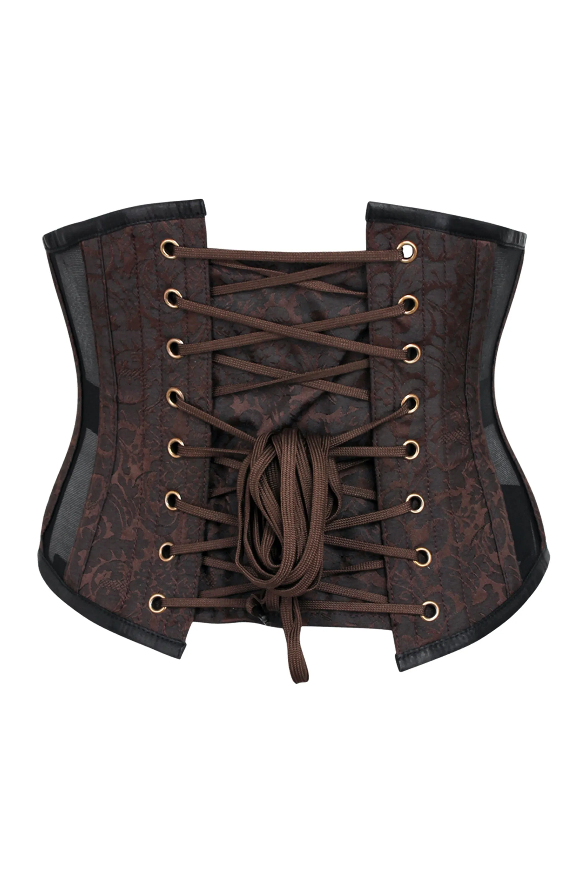 Brown Brocade Underbust Corset with Mesh Panels sold by Corset Story product image thumbnail 2