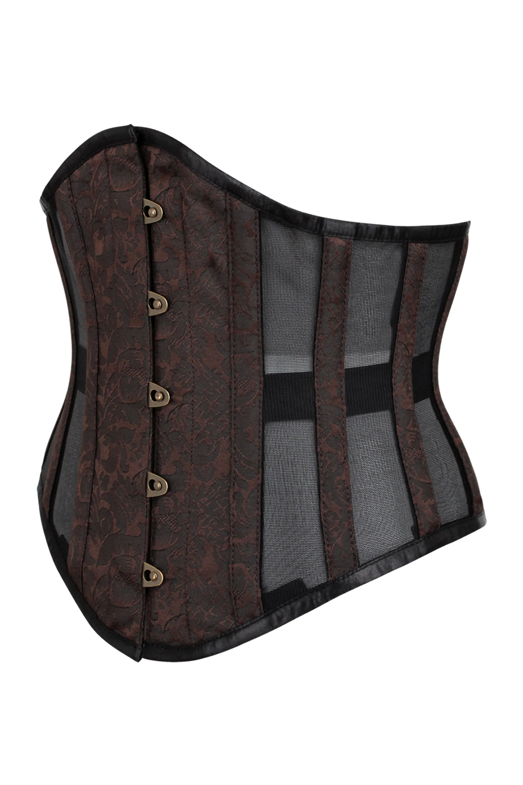 Brown Brocade Underbust Corset with Mesh Panels sold by Corset Story product image thumbnail 3