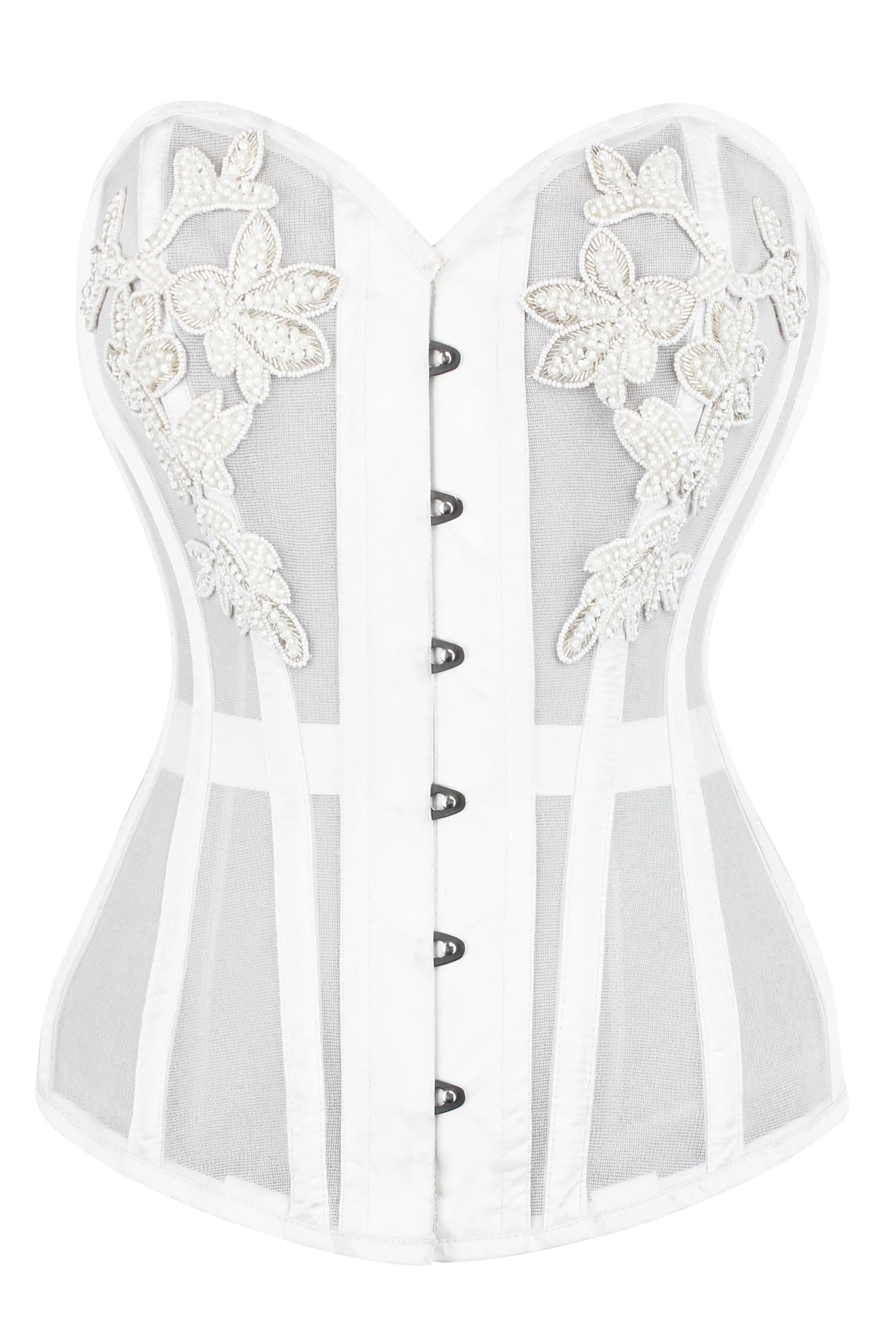 WHITE MESH AND LACE APPLIQUÉ CORSET sold by Corset Story