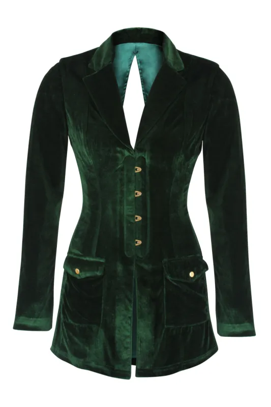Green Velvet Corseted Jacket sold by Corset Story