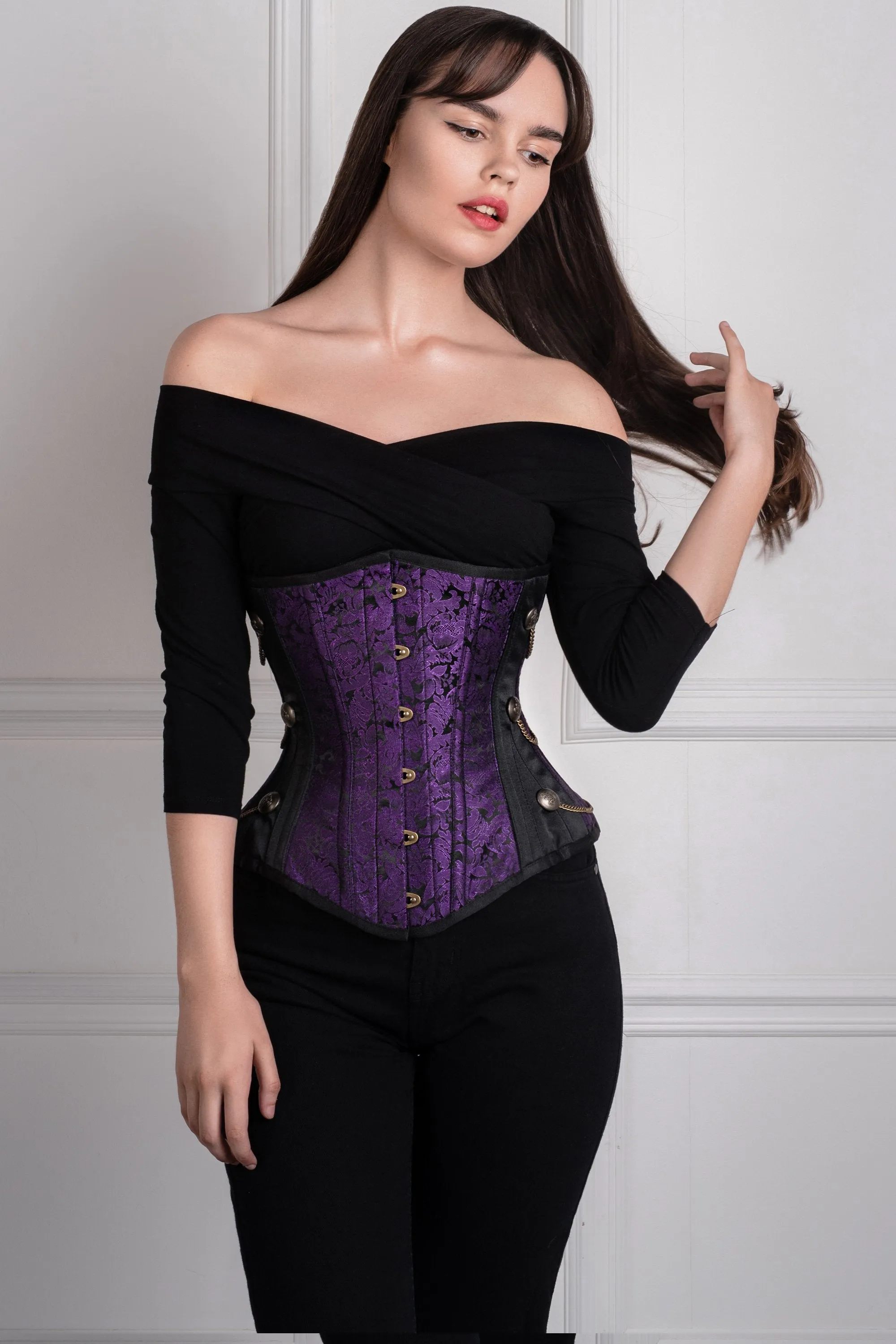 Purple Steampunk Longline Underbust Corset sold by Corset Story product image thumbnail 3