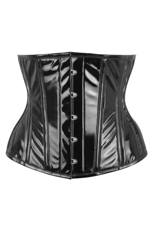 Black PVC Classic Underbust Waist Trainer With Hip Gores sold by Corset Story