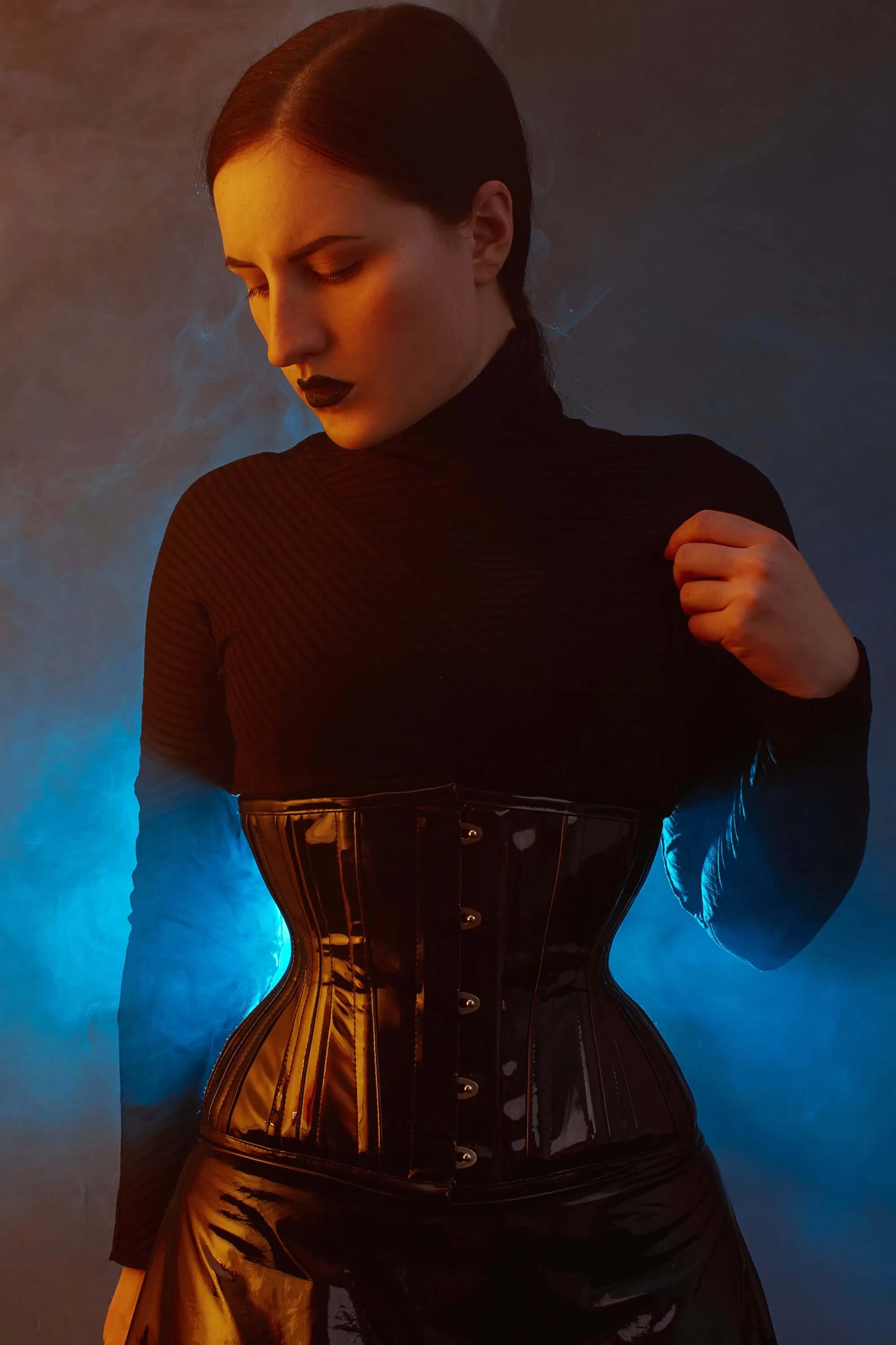 Black PVC Classic Underbust Waist Trainer With Hip Gores sold by Corset Story product image thumbnail 4